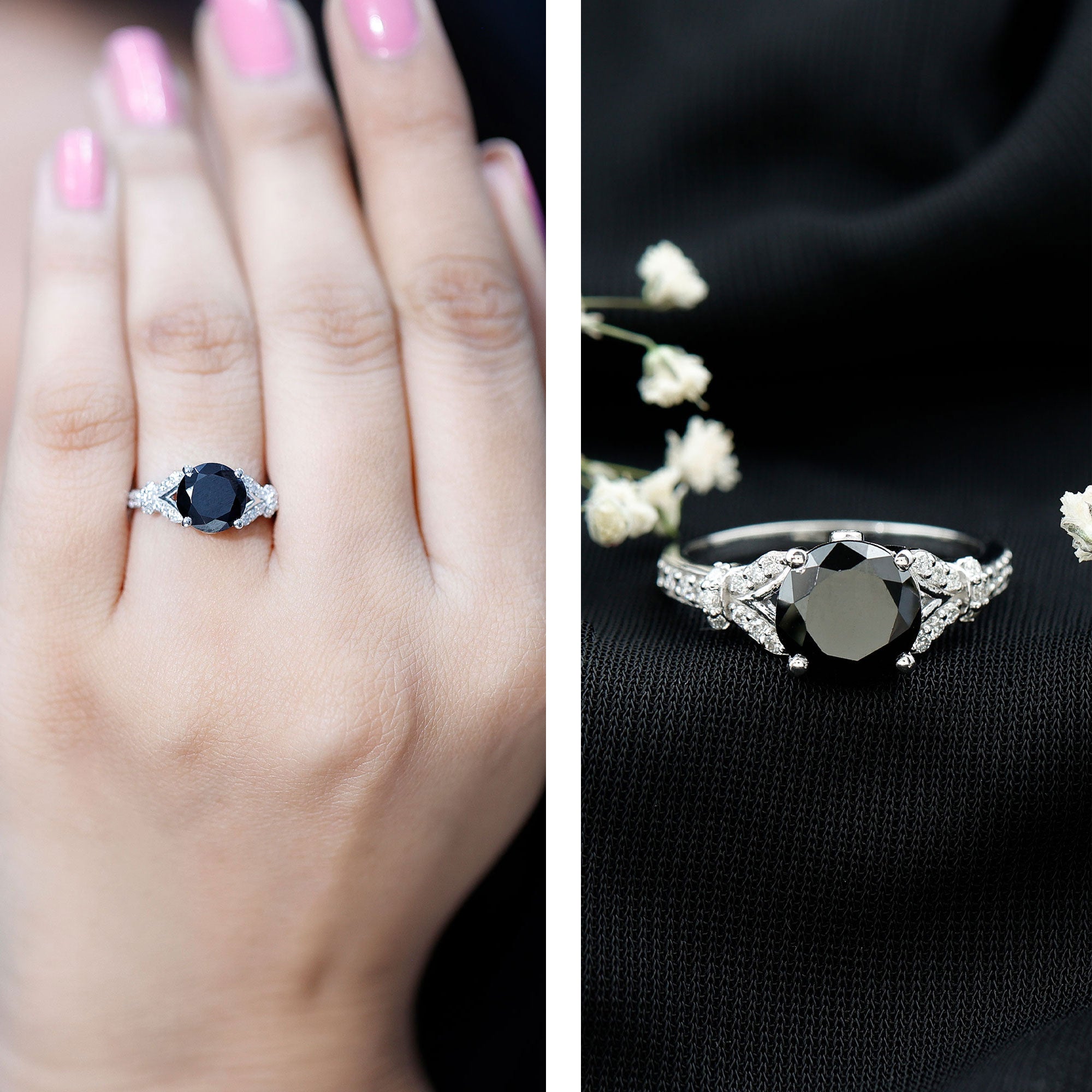 Lab Grown Black Diamond Solitaire Engagement Ring AAAA ( Synthetic ) - Rosec Jewels