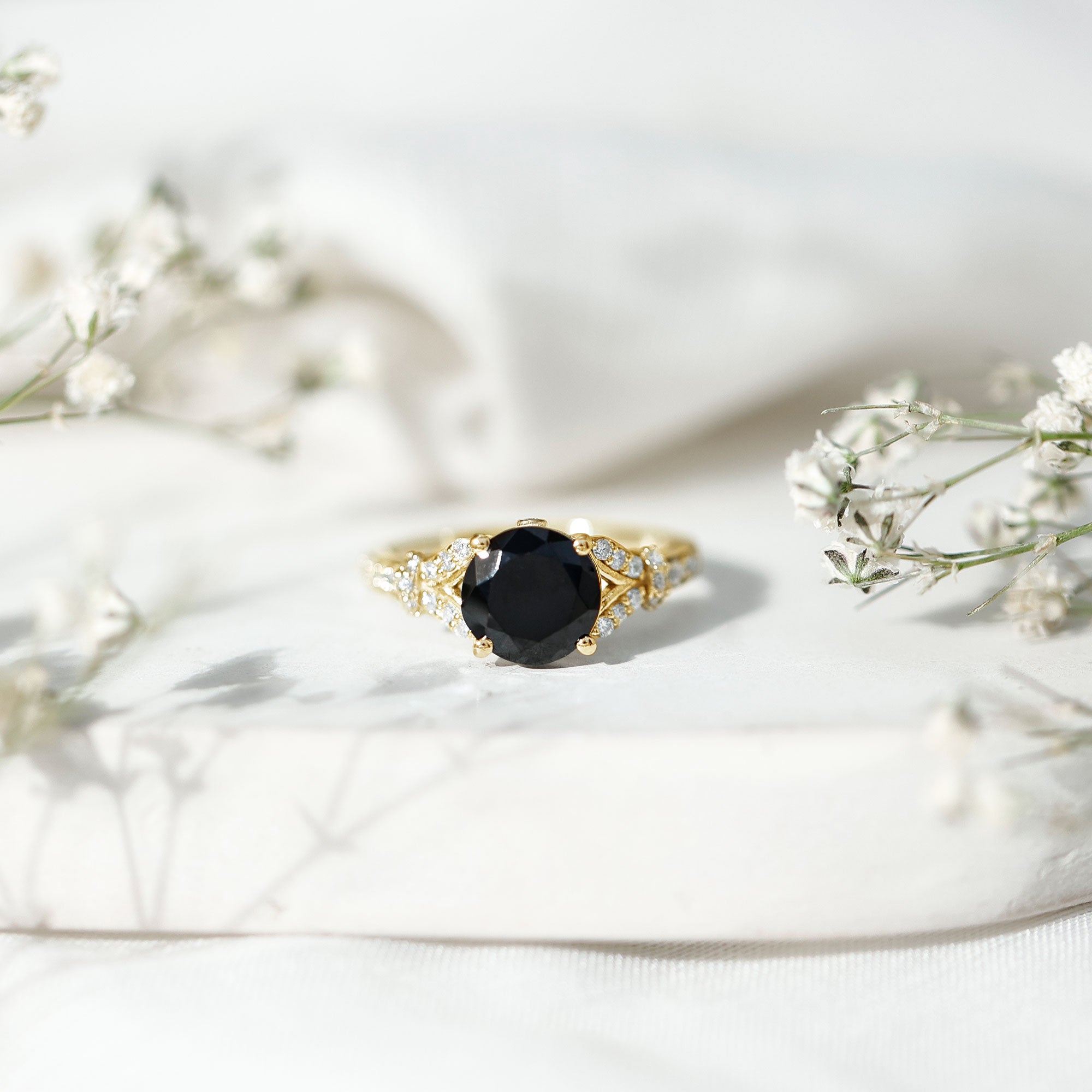 Lab Grown Black Diamond Solitaire Engagement Ring AAAA ( Synthetic ) - Rosec Jewels