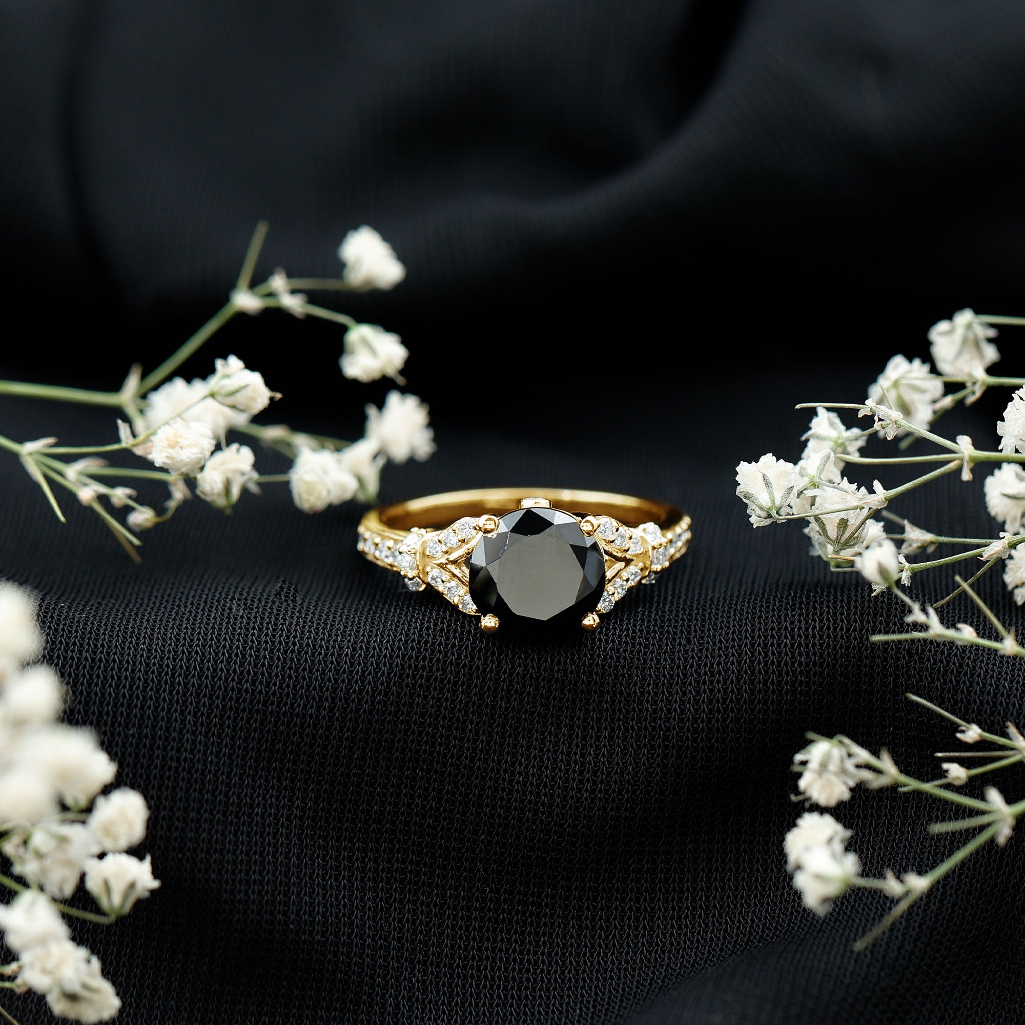 Lab Grown Black Diamond Solitaire Engagement Ring AAAA ( Synthetic ) - Rosec Jewels