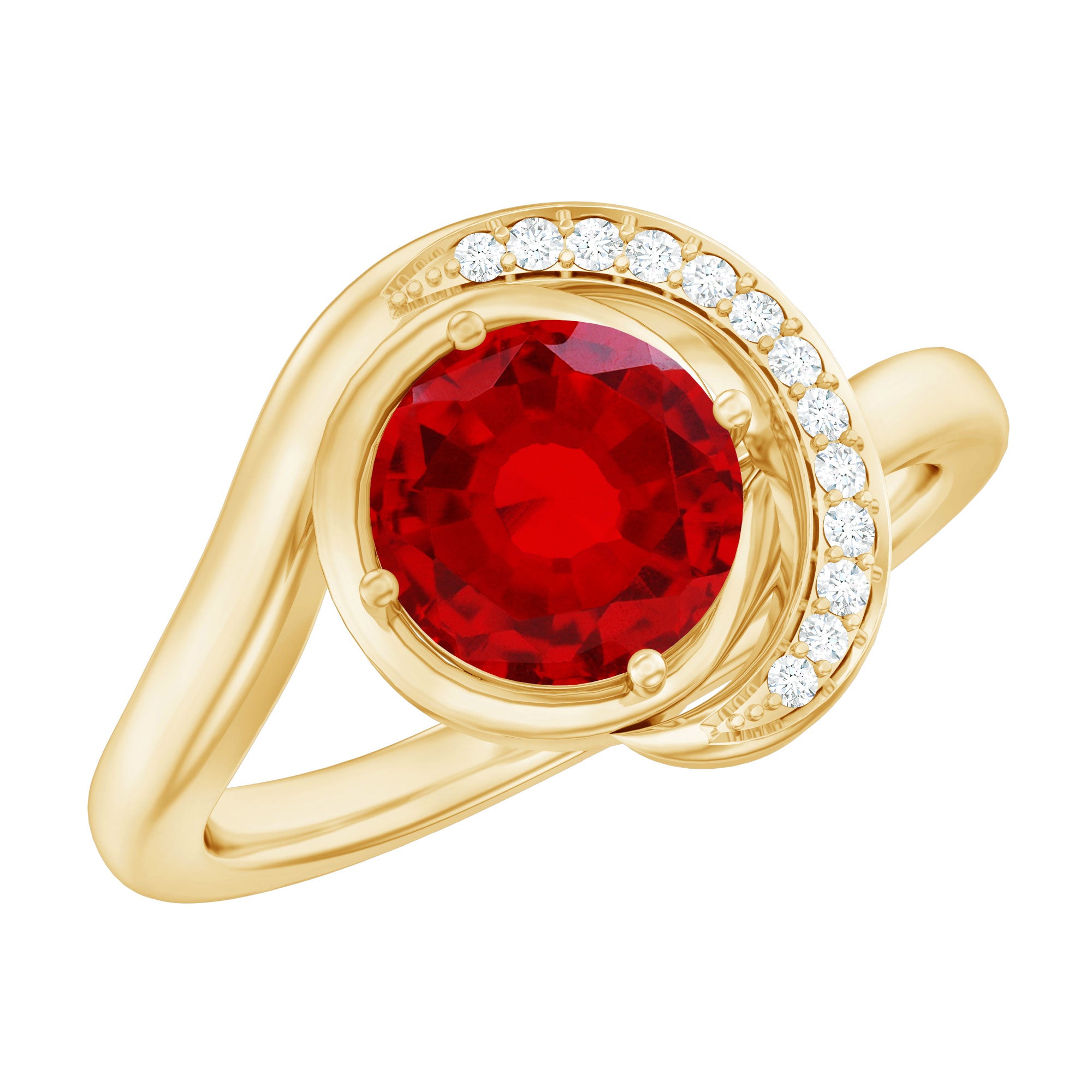 Certified 7MM Lab Created Ruby Engagement Ring with Diamond Half Halo AAAA - Rosec Jewels