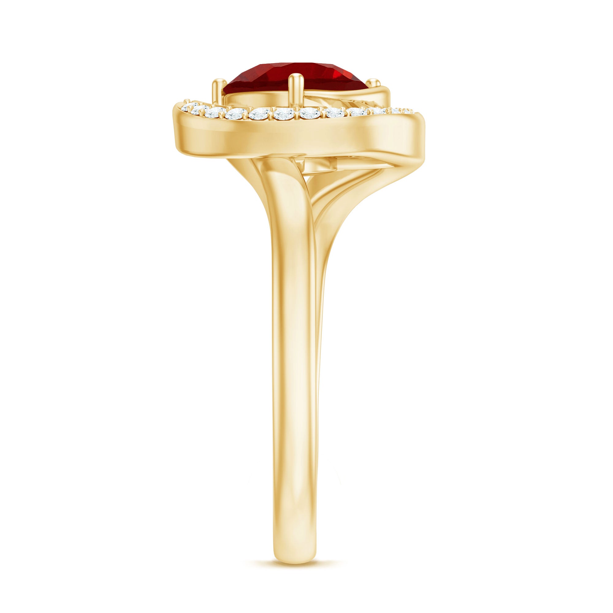 Certified 7MM Lab Created Ruby Engagement Ring with Diamond Half Halo AAAA - Rosec Jewels