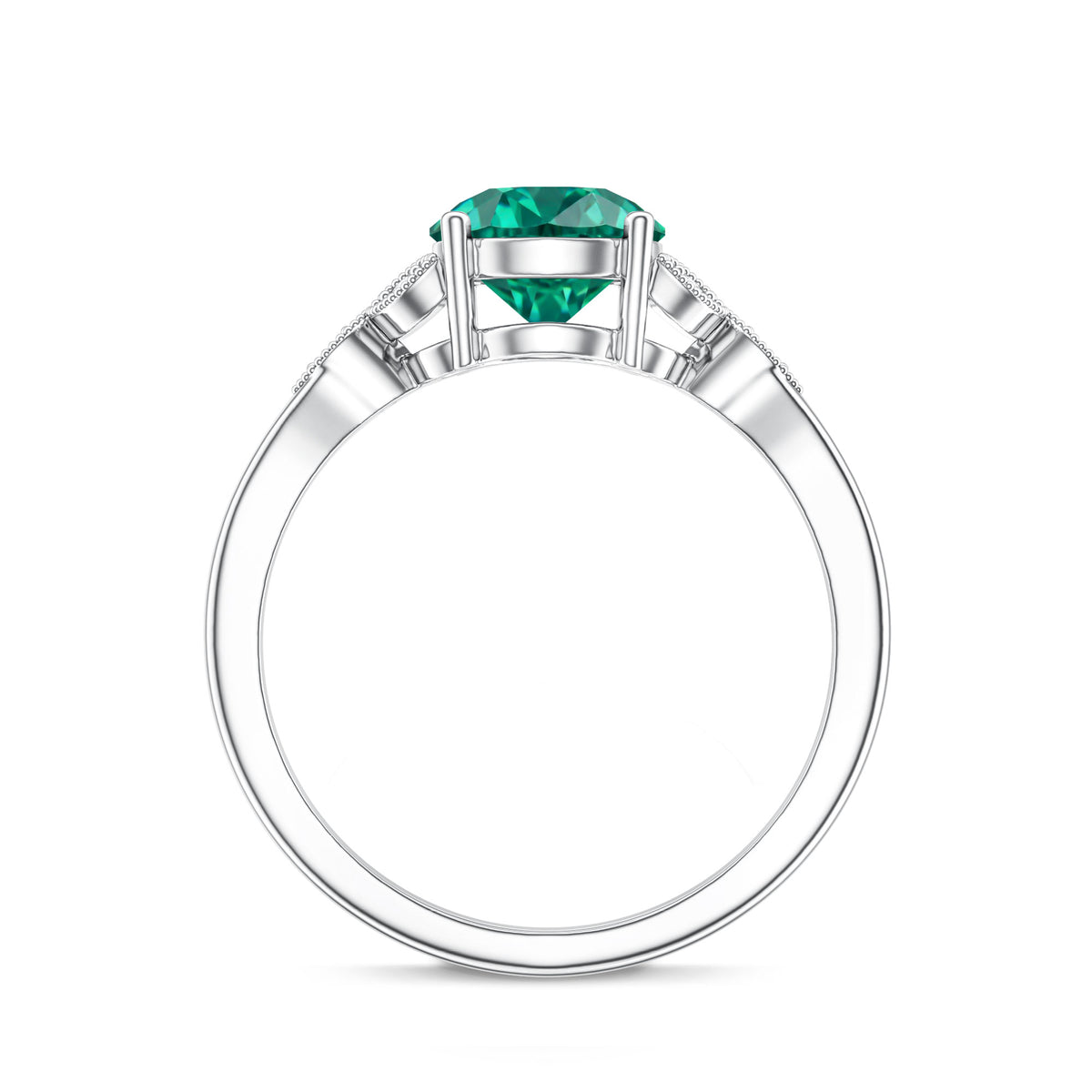 Lab Created Emerald Solitaire Engagement Ring With Diamond AAAA - Rosec Jewels