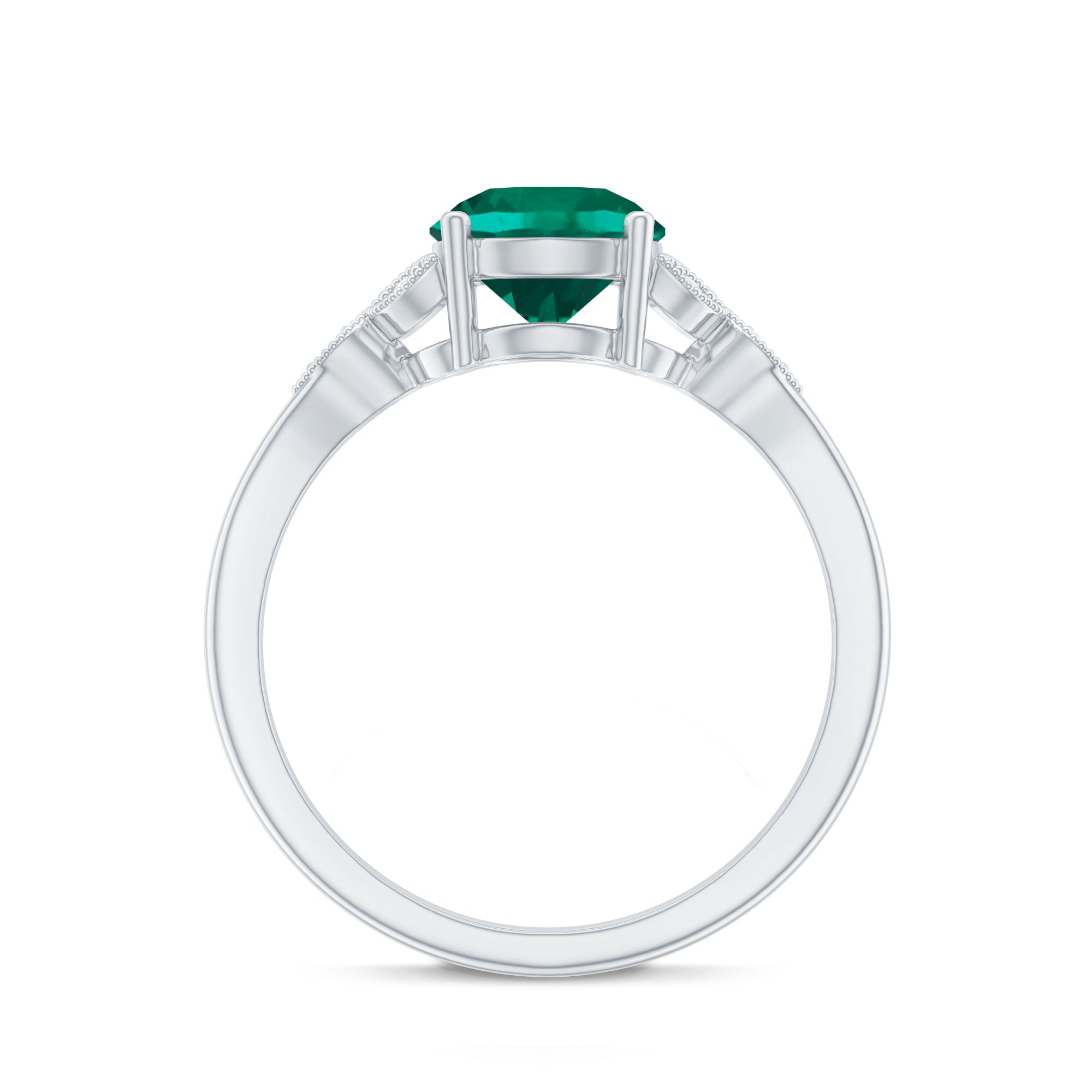 Rosec Jewels-Lab Created Emerald Solitaire Engagement Ring With Diamond
