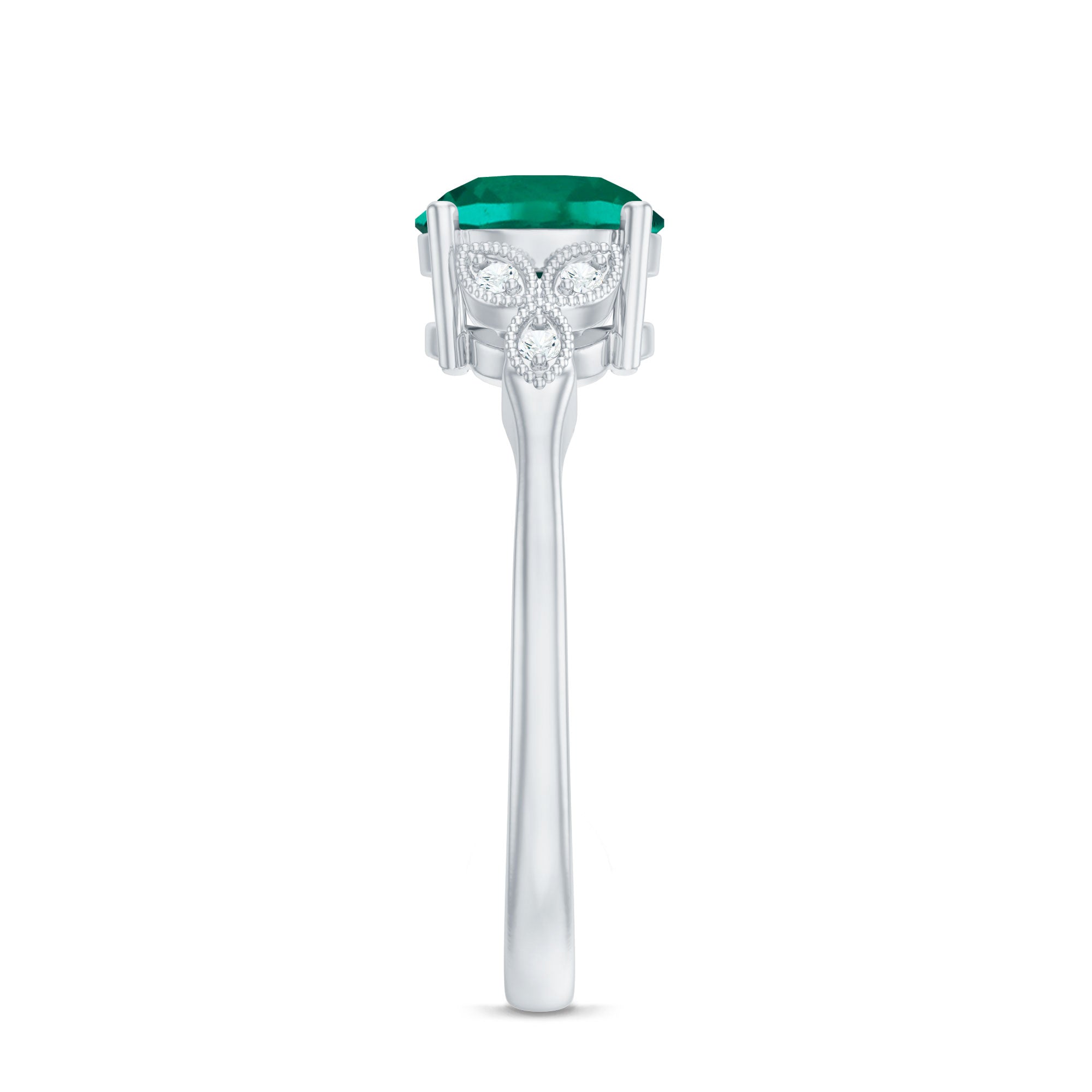 Rosec Jewels-Lab Created Emerald Solitaire Engagement Ring With Diamond