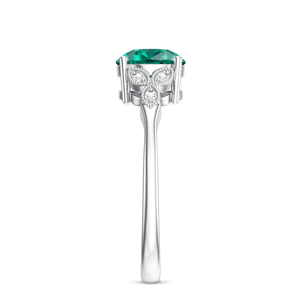 Lab Created Emerald Solitaire Engagement Ring With Diamond AAAA - Rosec Jewels