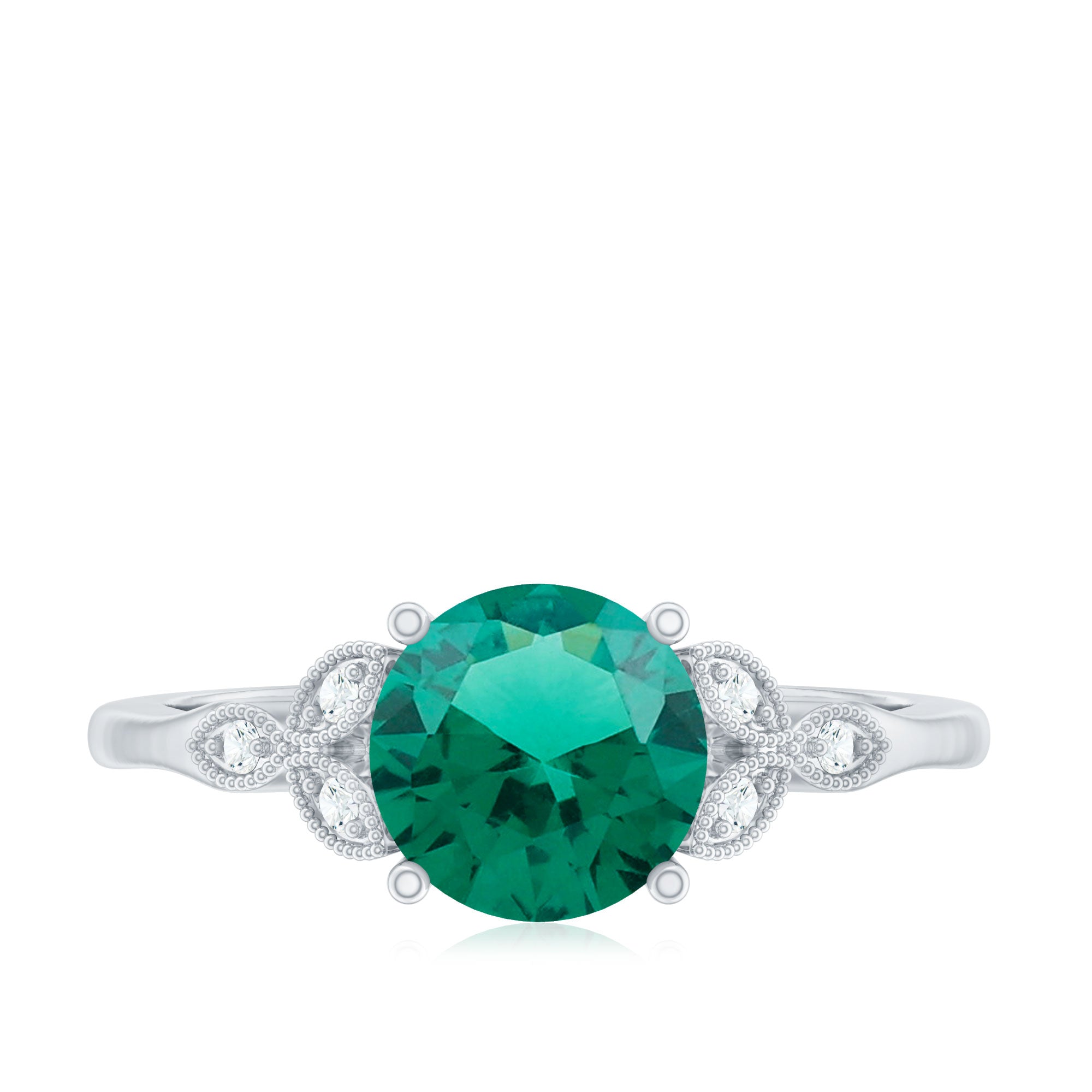 Rosec Jewels-Lab Created Emerald Solitaire Engagement Ring With Diamond
