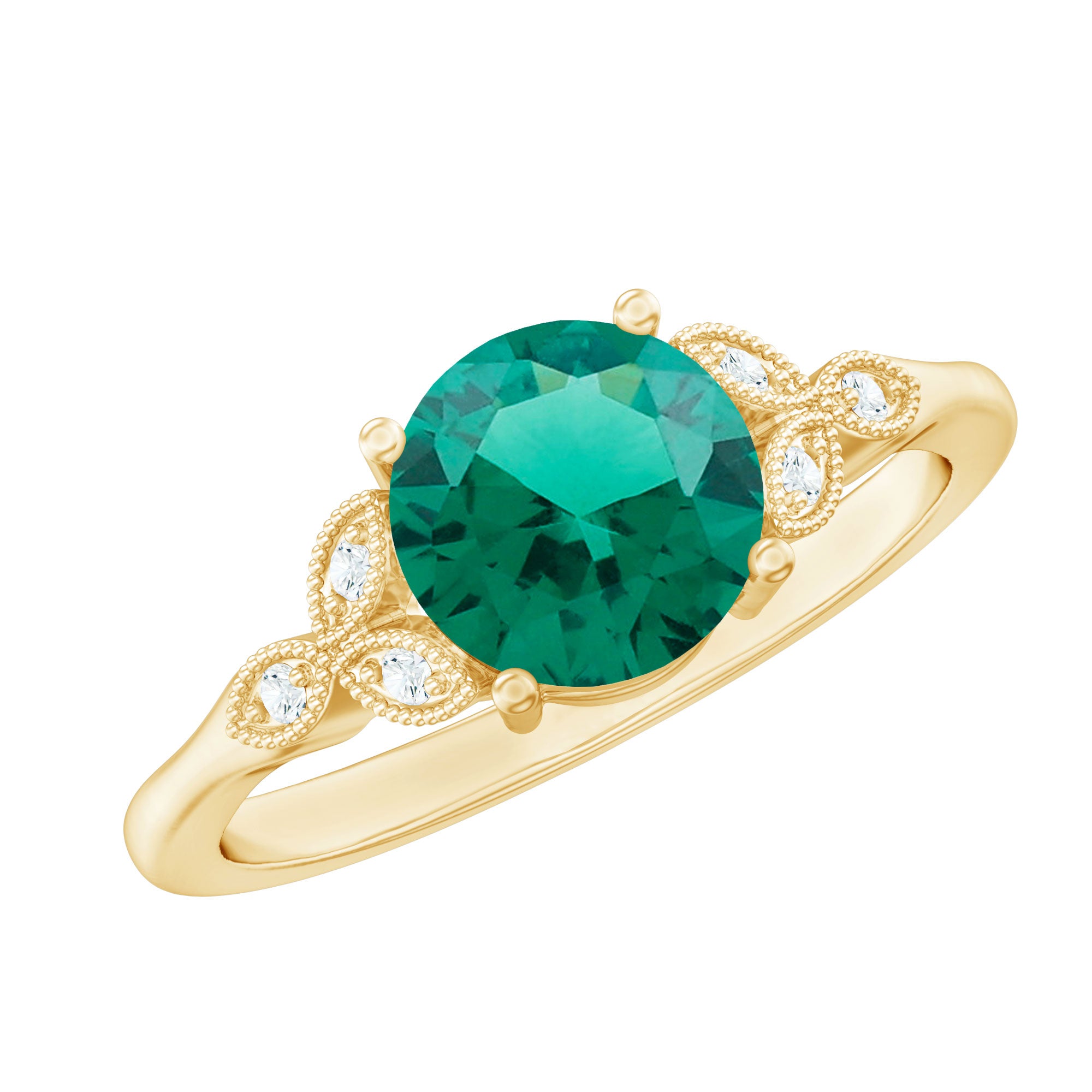Rosec Jewels-Lab Created Emerald Solitaire Engagement Ring With Diamond
