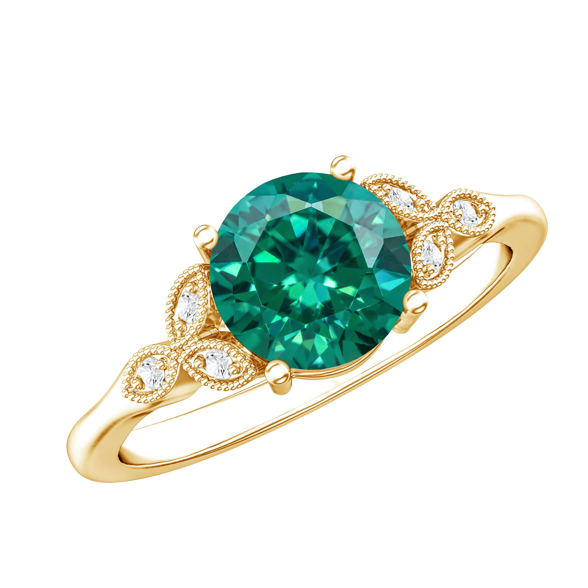 Lab Created Emerald Solitaire Engagement Ring With Diamond AAAA - Rosec Jewels