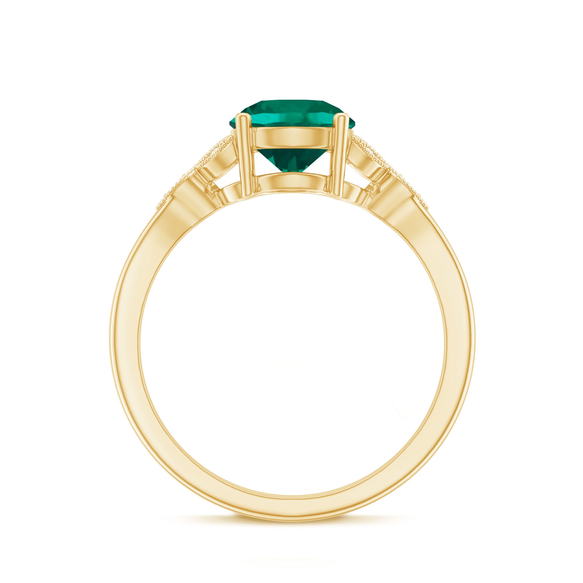 Rosec Jewels-Lab Created Emerald Solitaire Engagement Ring With Diamond
