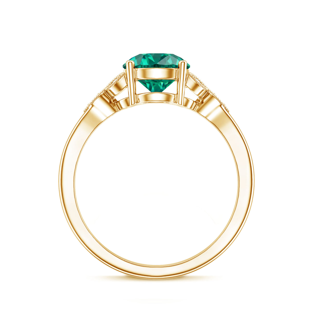 Lab Created Emerald Solitaire Engagement Ring With Diamond AAAA - Rosec Jewels
