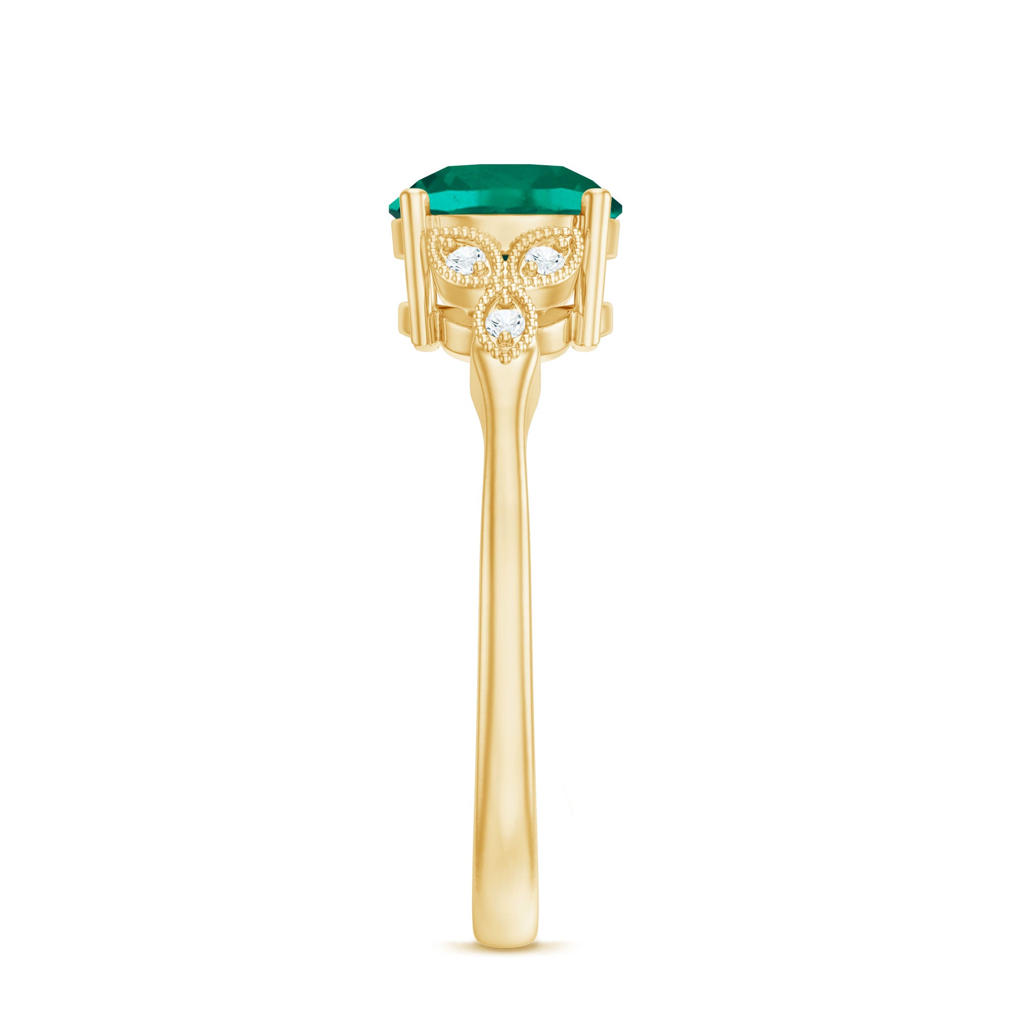 Rosec Jewels-Lab Created Emerald Solitaire Engagement Ring With Diamond
