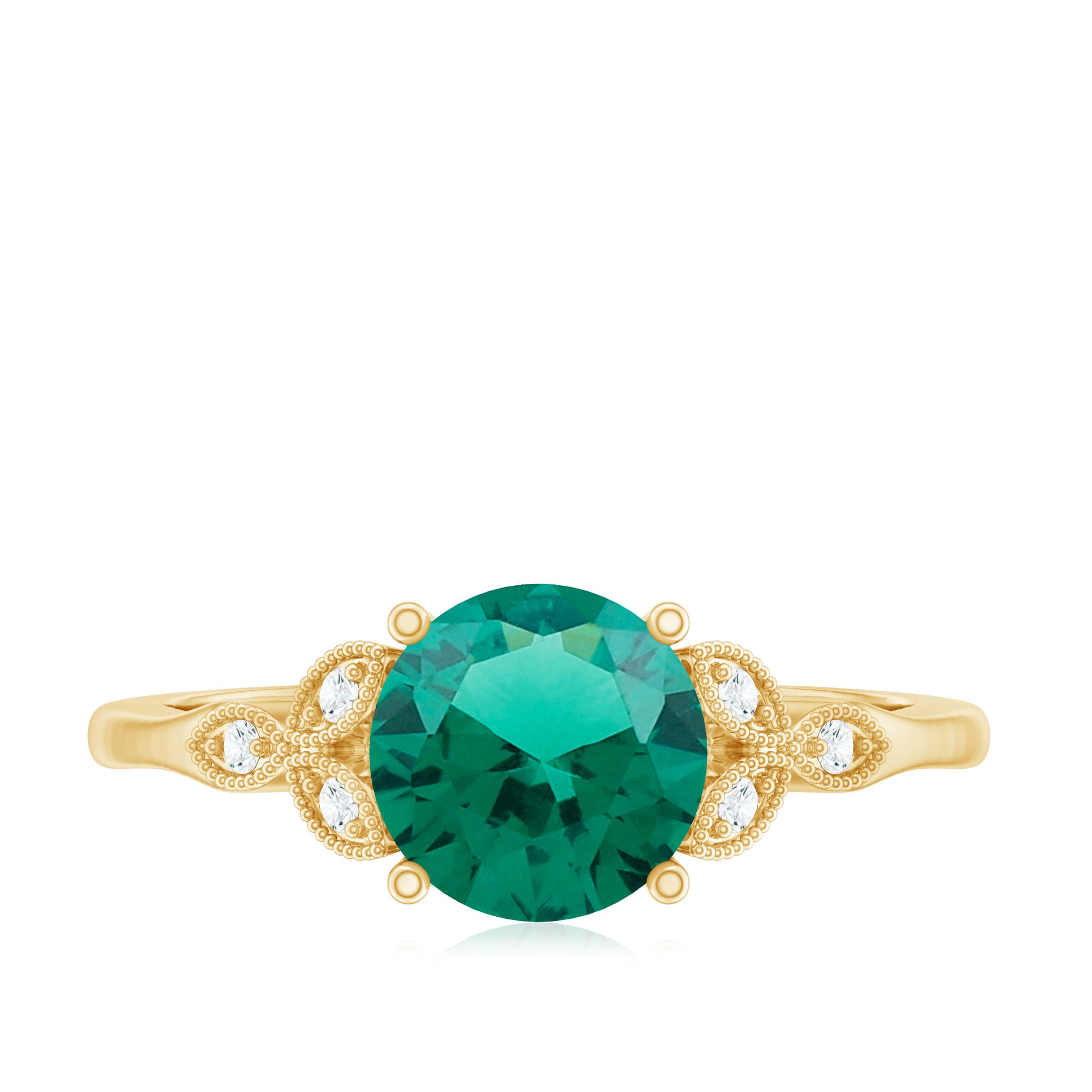 Rosec Jewels-Lab Created Emerald Solitaire Engagement Ring With Diamond