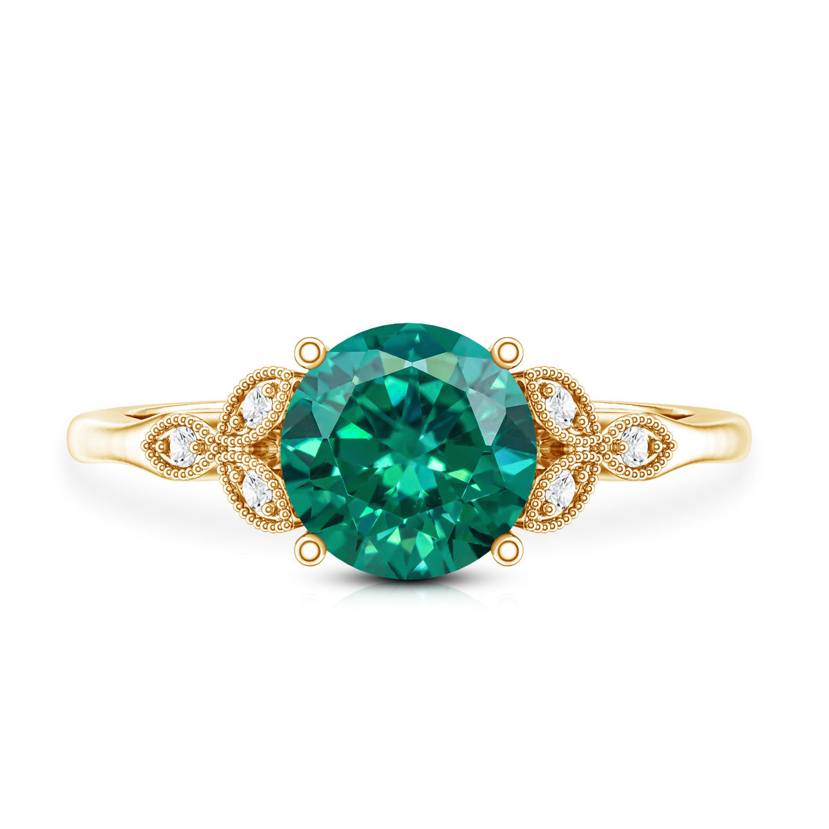 Lab Created Emerald Solitaire Engagement Ring With Diamond AAAA - Rosec Jewels