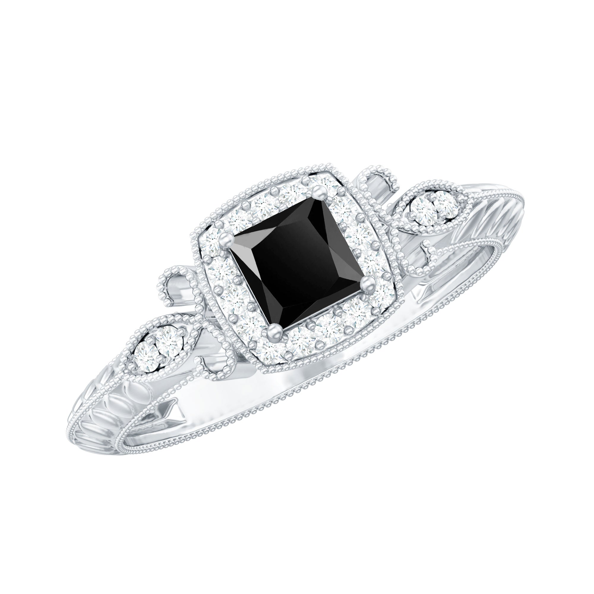 Vintage Looking 1 Carat Lab Grown Black and White Diamond Engagement Ring AAAA ( Synthetic ) - Rosec Jewels