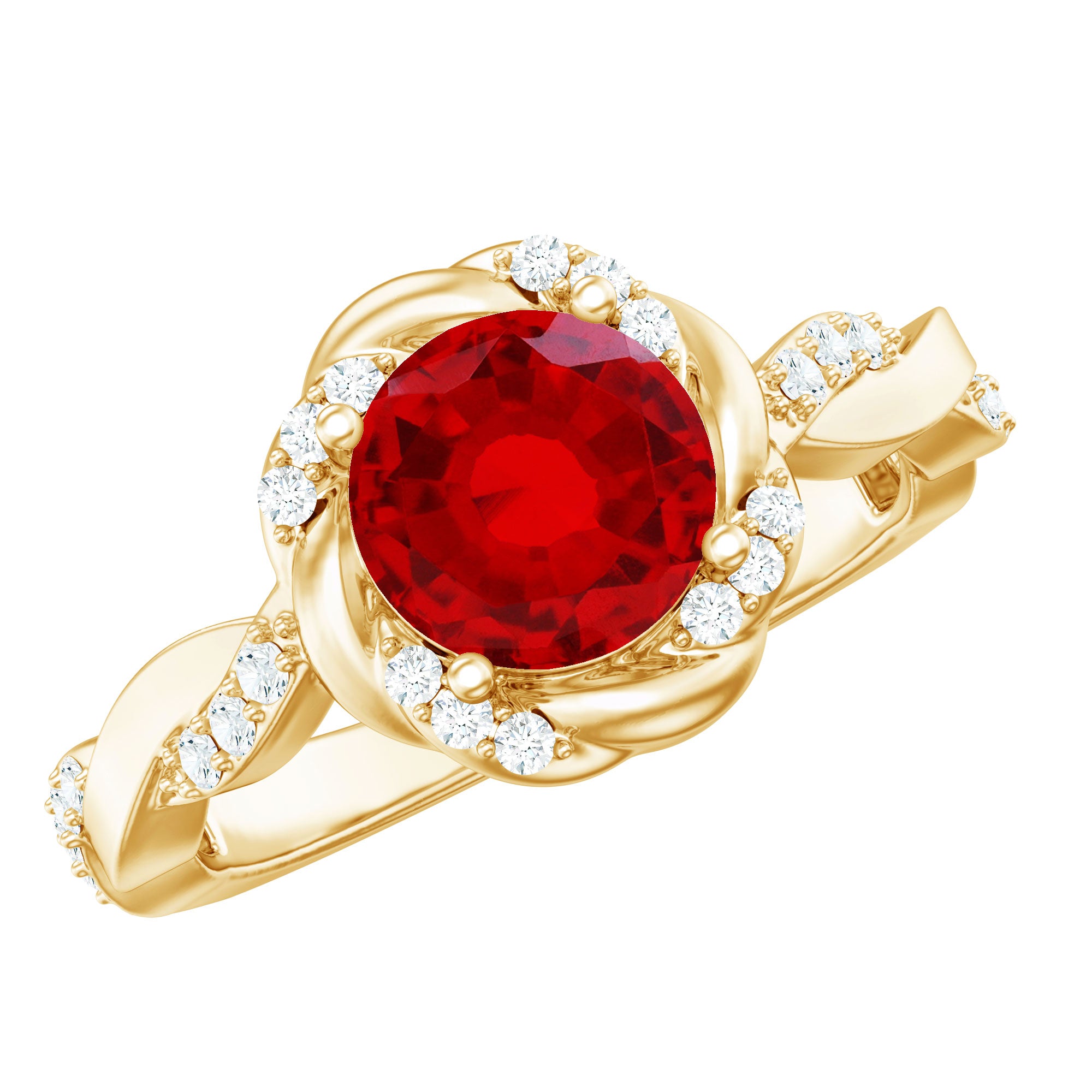 Lab Grown Ruby and Diamond Engagement Ring with Twisted Rope Design AAAA - Rosec Jewels