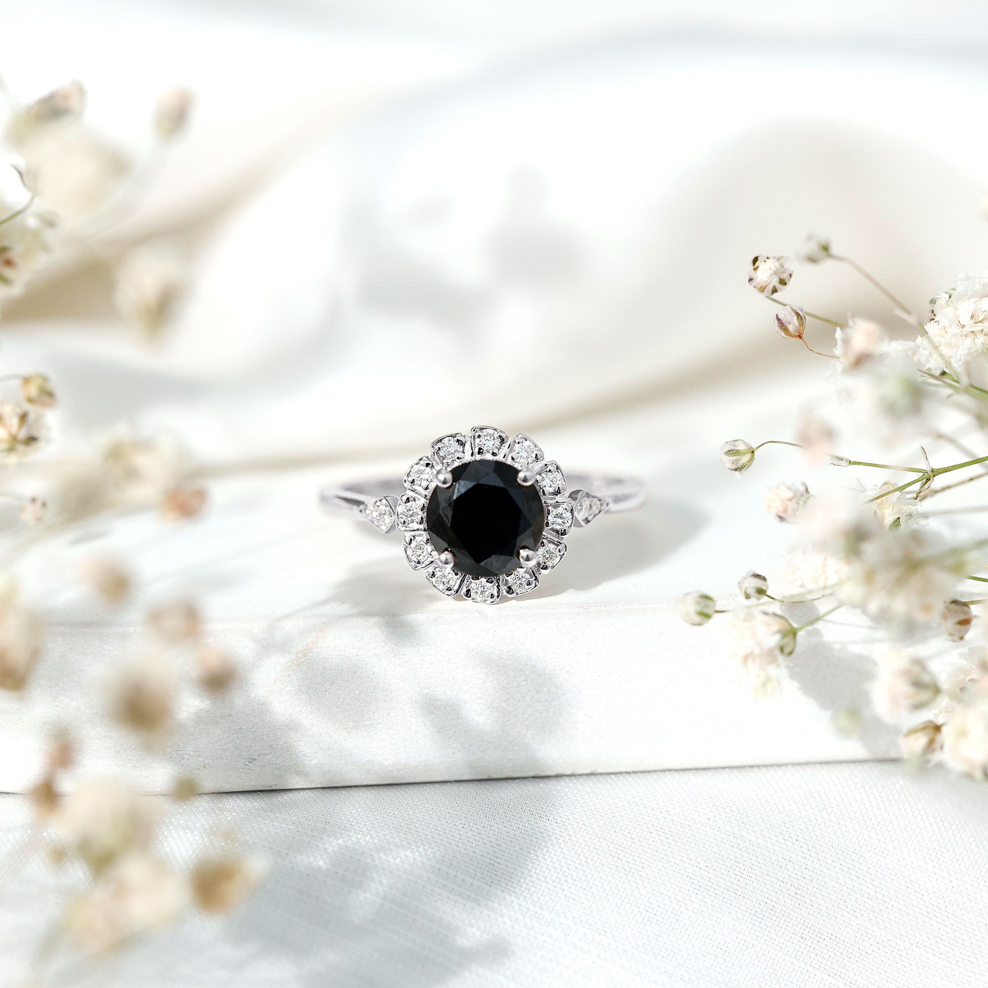 Rosec Jewels-Certified Lab Grown Black Diamond Engagement Ring with Diamond Accent