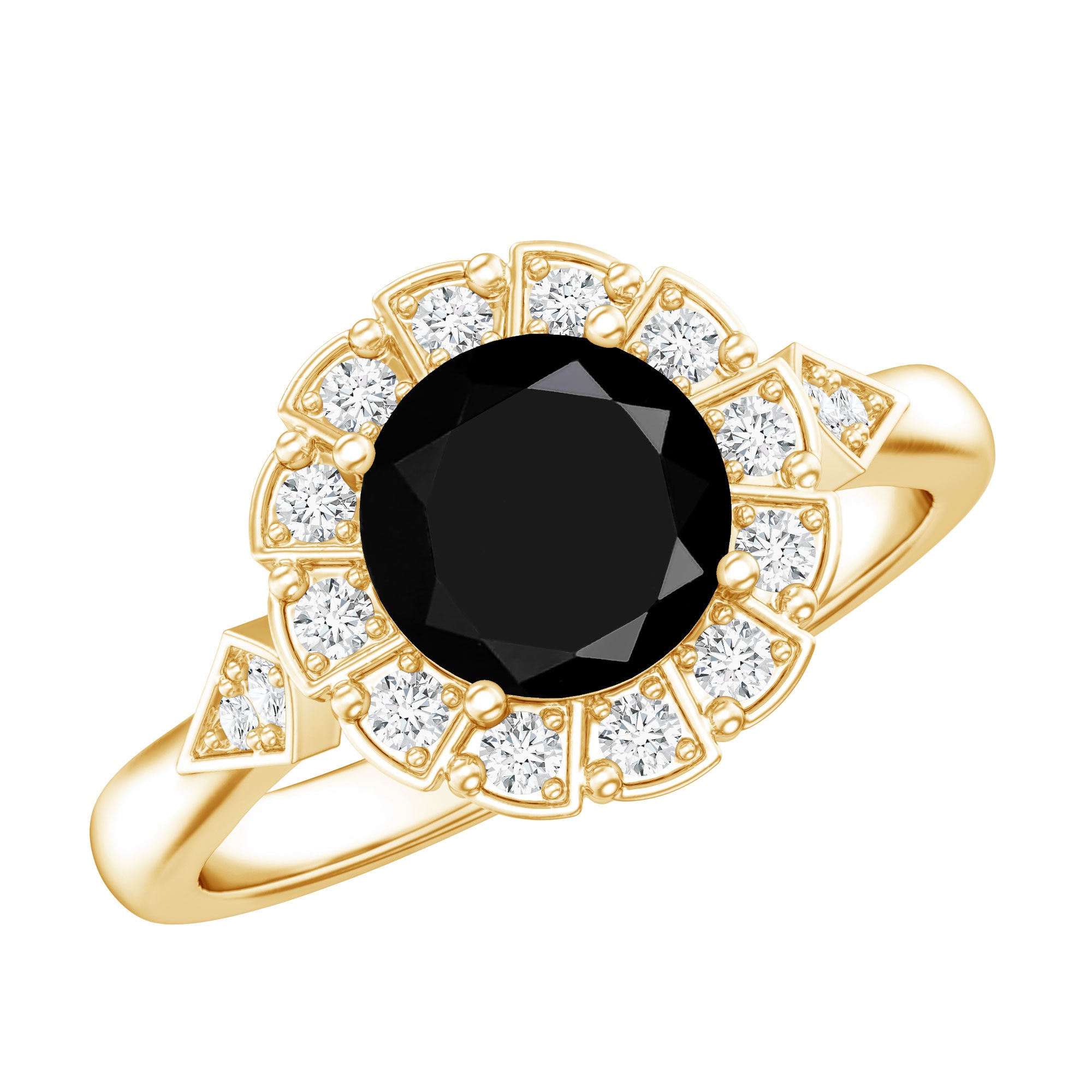 Certified Lab Grown Black Diamond Engagement Ring with Diamond Accent AAAA ( Synthetic ) - Rosec Jewels