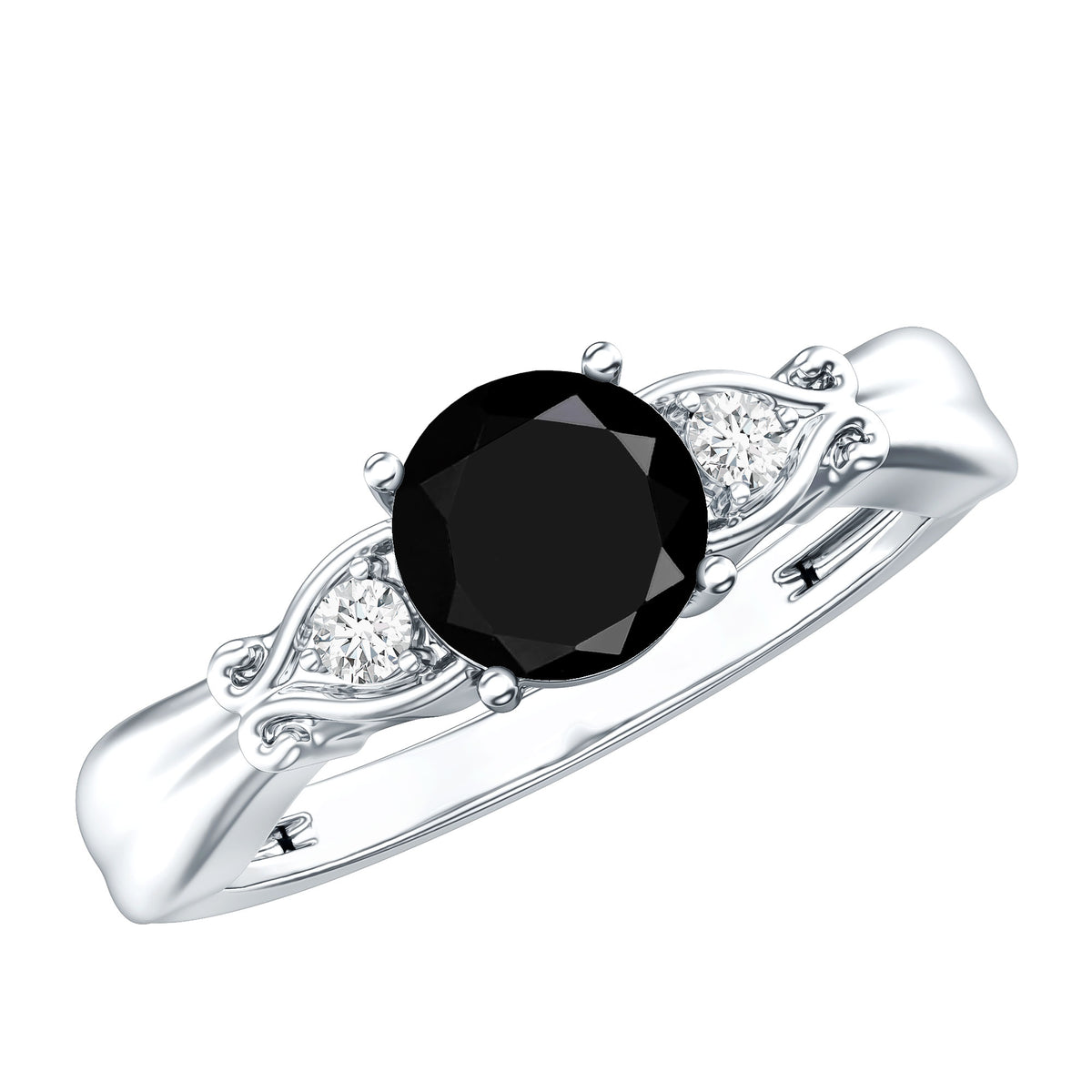 Certified 1.3 Carat Lab Grown Black Diamond Engagement Ring with White Diamond AAAA ( Synthetic ) - Rosec Jewels