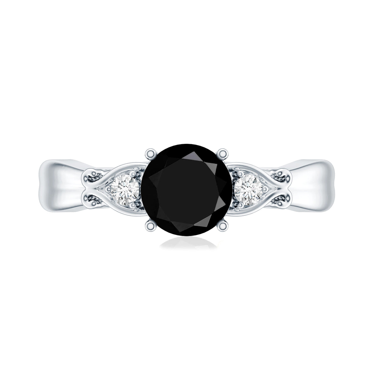 Certified 1.3 Carat Lab Grown Black Diamond Engagement Ring with White Diamond AAAA ( Synthetic ) - Rosec Jewels