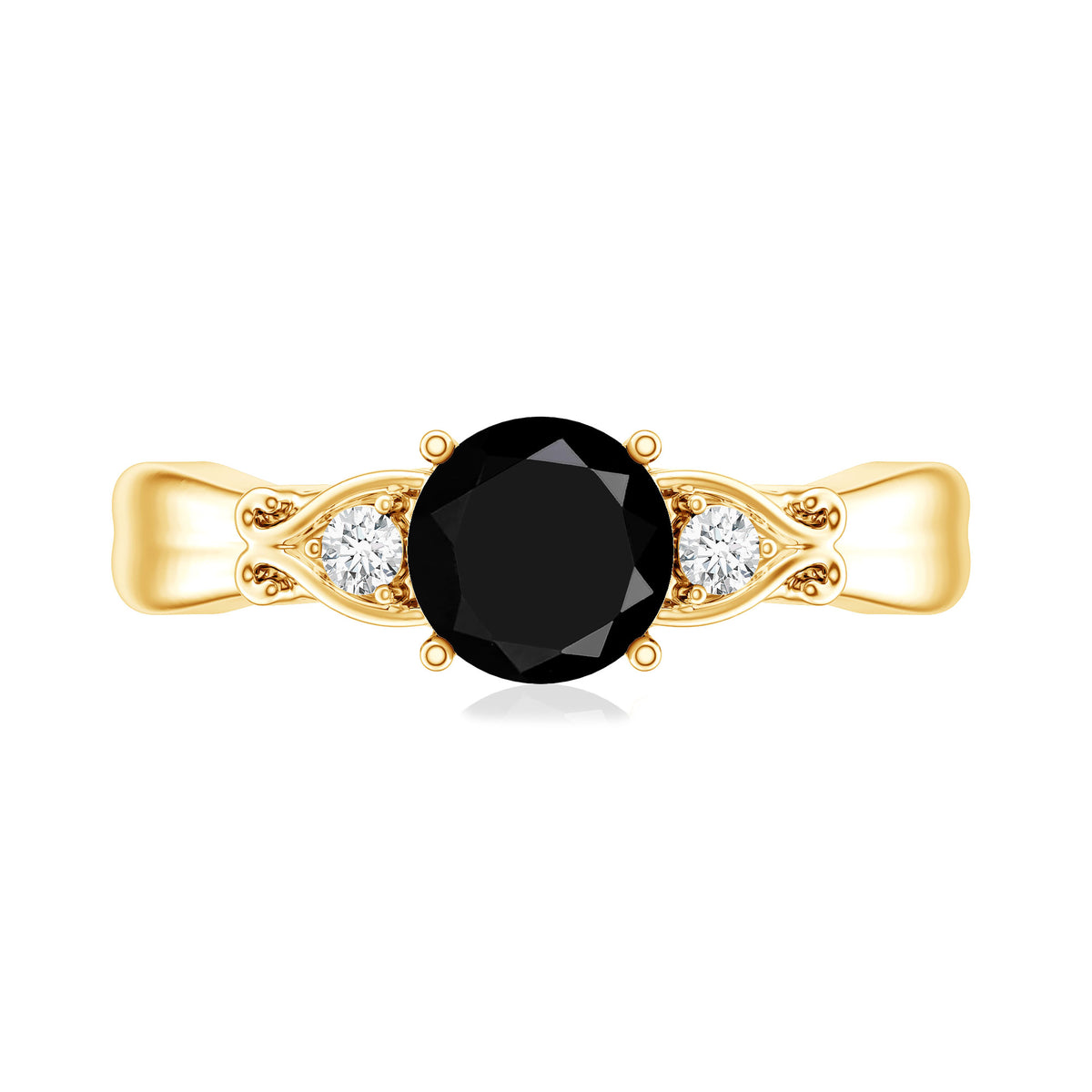 Certified 1.3 Carat Lab Grown Black Diamond Engagement Ring with White Diamond AAAA ( Synthetic ) - Rosec Jewels