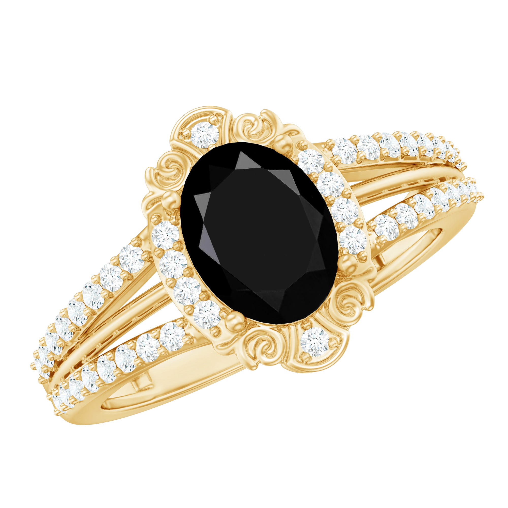 Rosec Jewels-Vintage Style 1.9 Carat Lab Grown Black Diamond Oval Engagement Ring with Diamond Halo