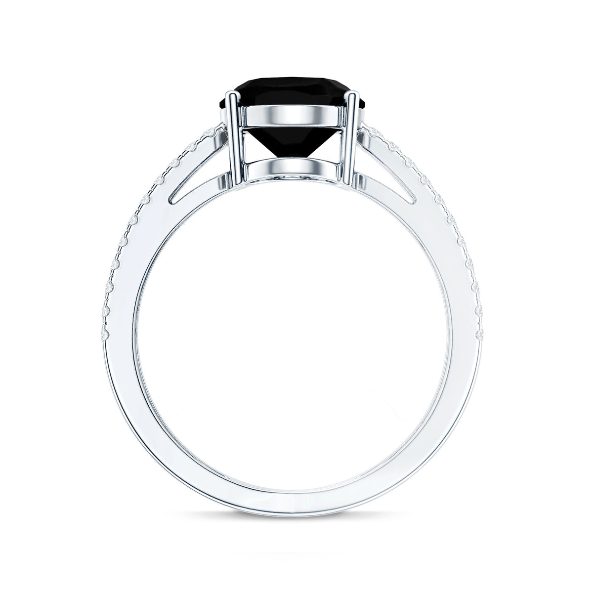 4.2 Carat Lab Grown Black Diamond Split Shank Engagement Ring with White Diamond AAAA ( Synthetic ) - Rosec Jewels