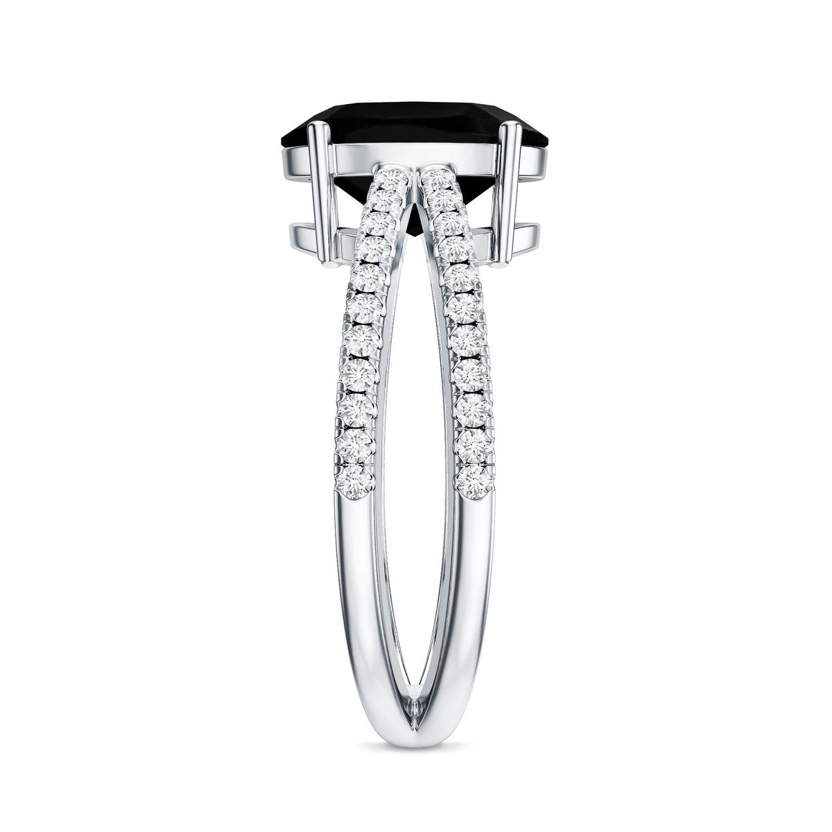 4.2 Carat Lab Grown Black Diamond Split Shank Engagement Ring with White Diamond AAAA ( Synthetic ) - Rosec Jewels