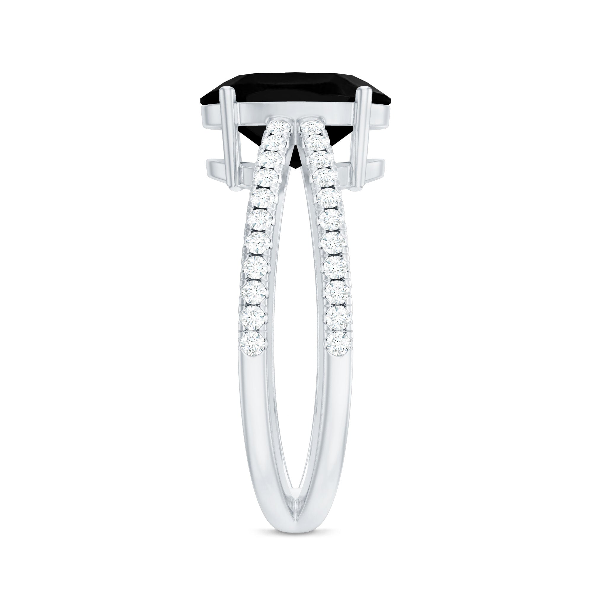 4.2 Carat Lab Grown Black Diamond Statement Engagement Ring with White Diamond AAAA ( Synthetic ) - Rosec Jewels