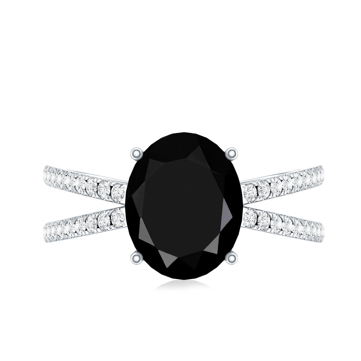 4.2 Carat Lab Grown Black Diamond Split Shank Engagement Ring with White Diamond AAAA ( Synthetic ) - Rosec Jewels