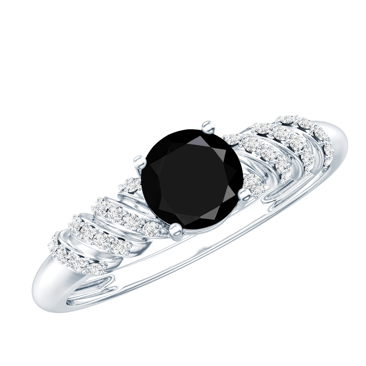 Lab Grown Black Diamond Solitaire Promise Ring With Diamond AAAA ( Synthetic ) - Rosec Jewels
