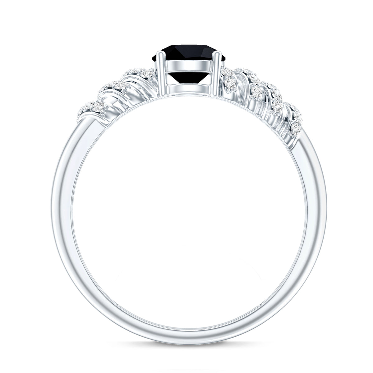 Lab Grown Black Diamond Solitaire Promise Ring With Diamond AAAA ( Synthetic ) - Rosec Jewels