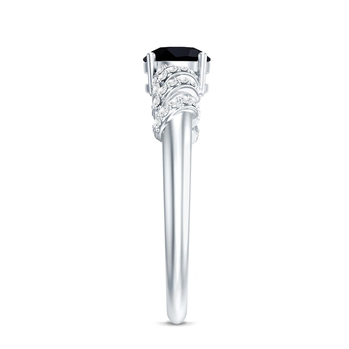 Lab Grown Black Diamond Solitaire Promise Ring With Diamond AAAA ( Synthetic ) - Rosec Jewels