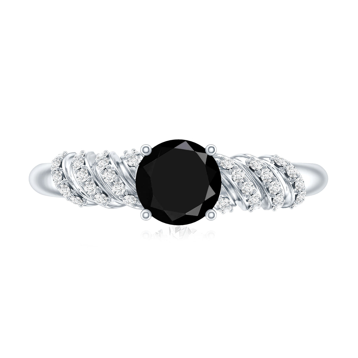 Lab Grown Black Diamond Solitaire Promise Ring With Diamond AAAA ( Synthetic ) - Rosec Jewels