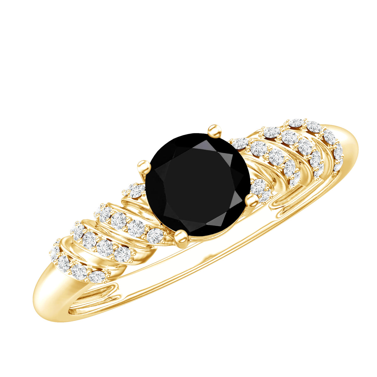 Lab Grown Black Diamond Solitaire Promise Ring With Diamond AAAA ( Synthetic ) - Rosec Jewels