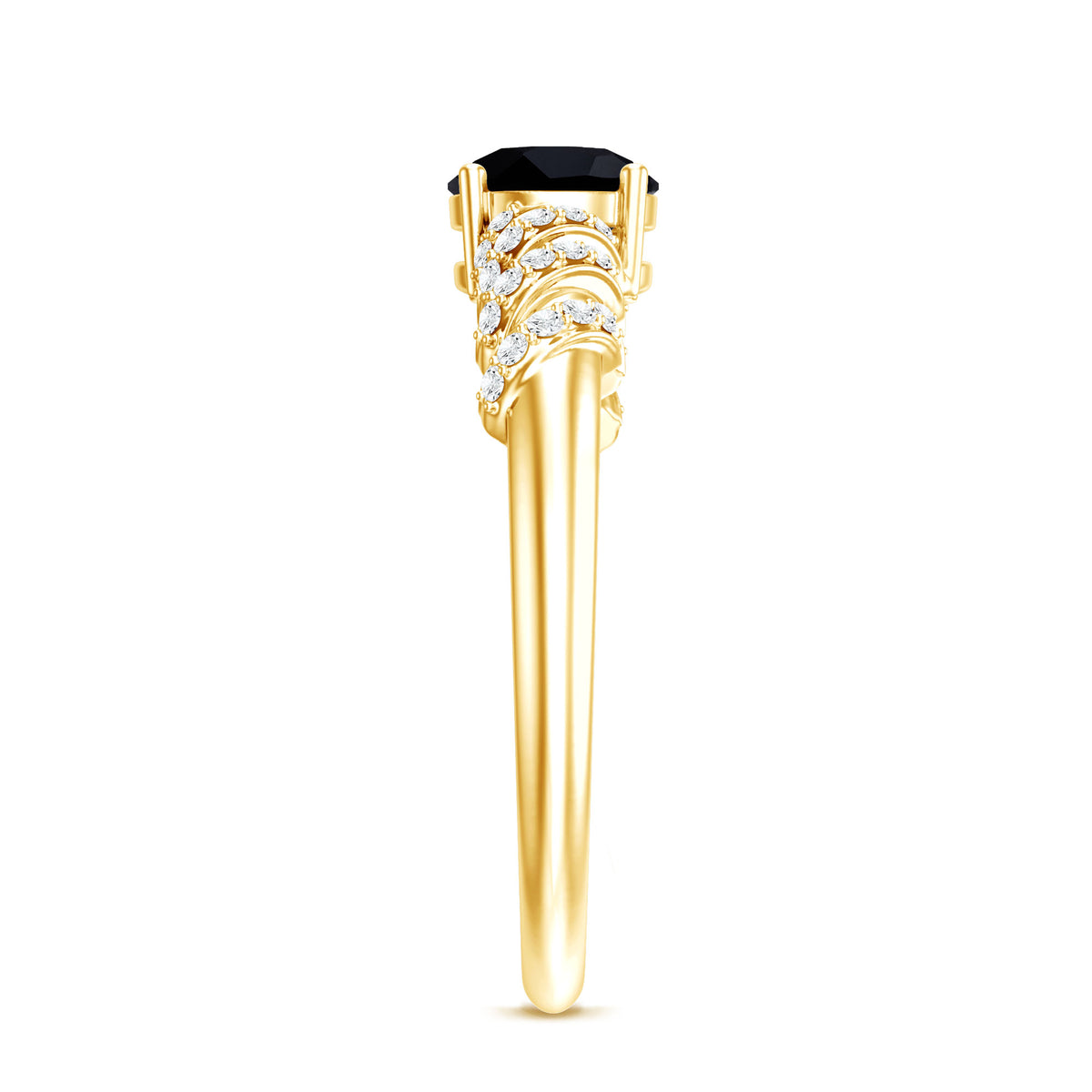 Lab Grown Black Diamond Solitaire Promise Ring With Diamond AAAA ( Synthetic ) - Rosec Jewels
