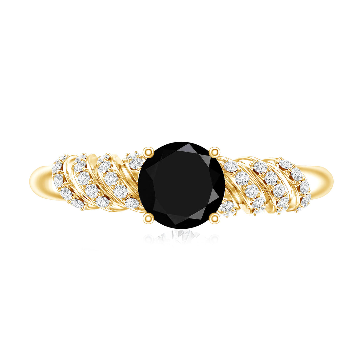 Lab Grown Black Diamond Solitaire Promise Ring With Diamond AAAA ( Synthetic ) - Rosec Jewels