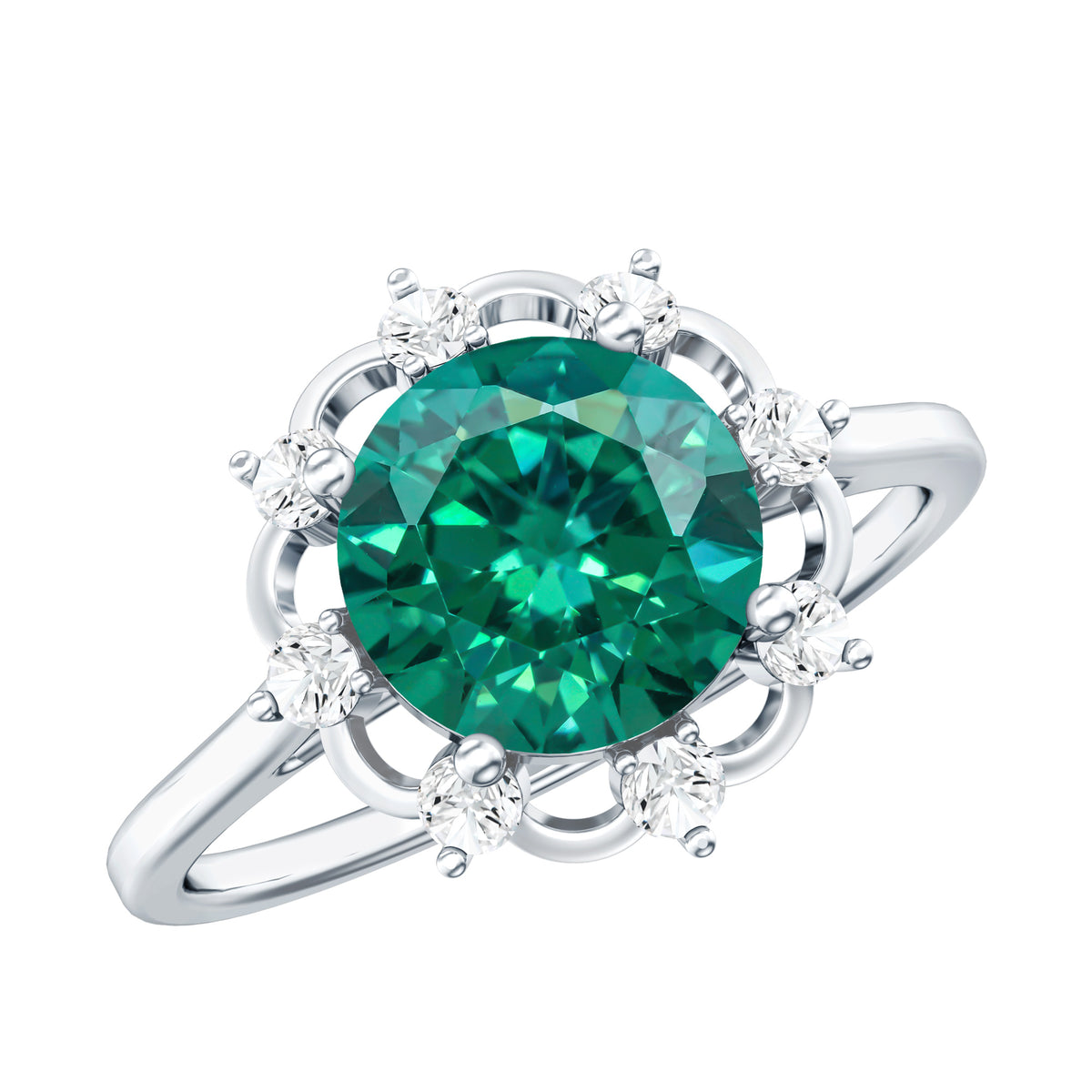 Lab Grown Emerald Designer Flower Engagement Ring AAAA - Rosec Jewels