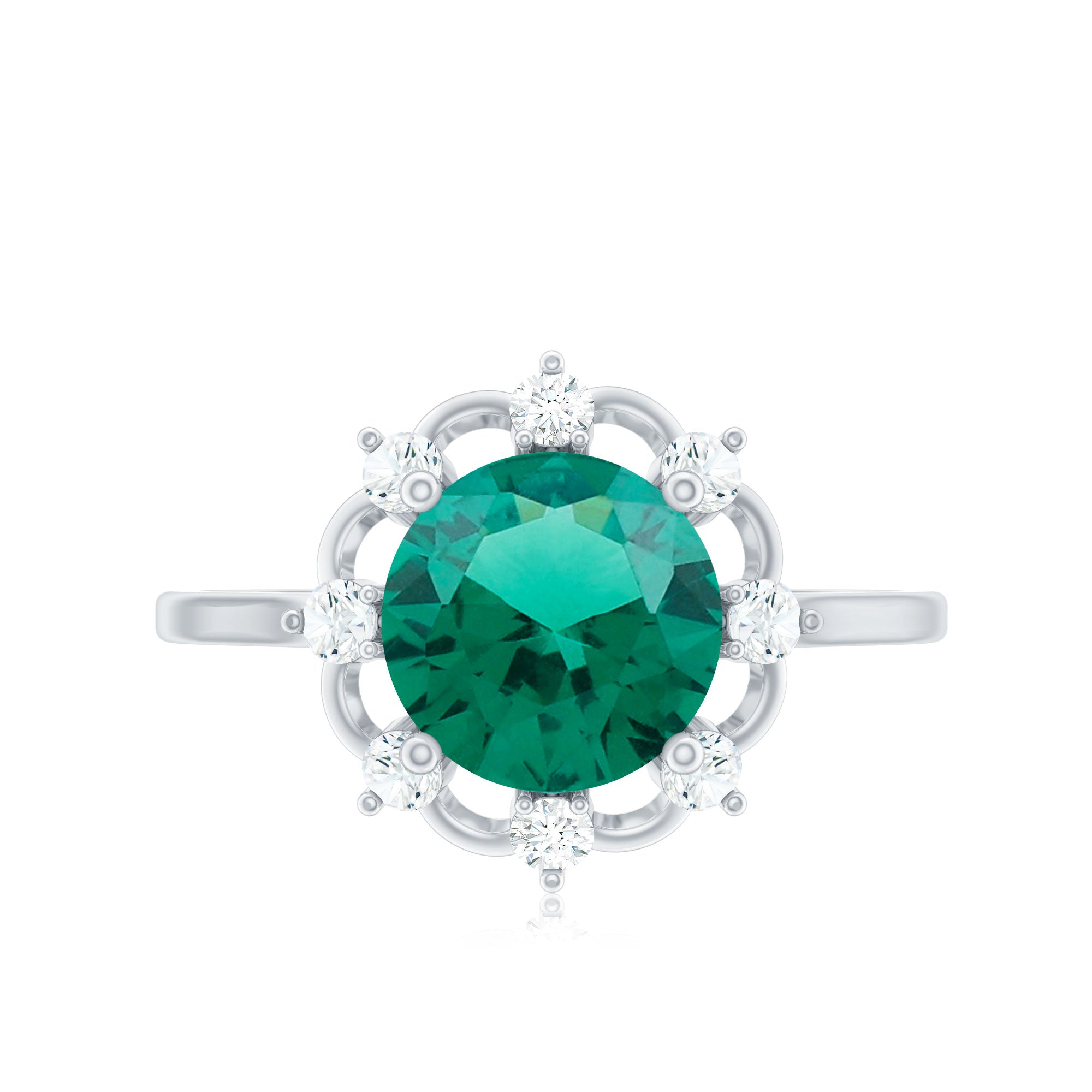 Lab Grown Emerald Designer Flower Engagement Ring AAAA - Rosec Jewels