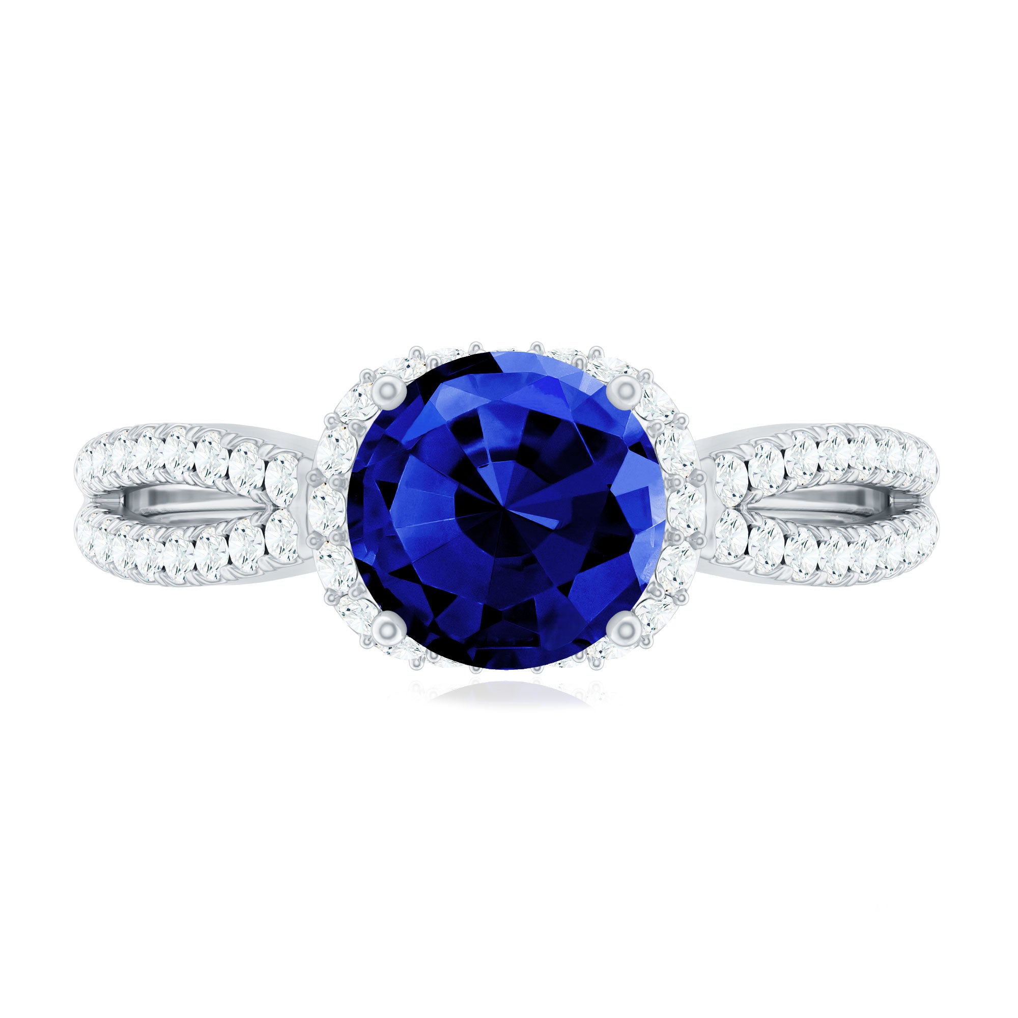 Certified 2.7 Carat Lab Grown Blue Sapphire Engagement Ring with Diamond for Women AAAA - Rosec Jewels