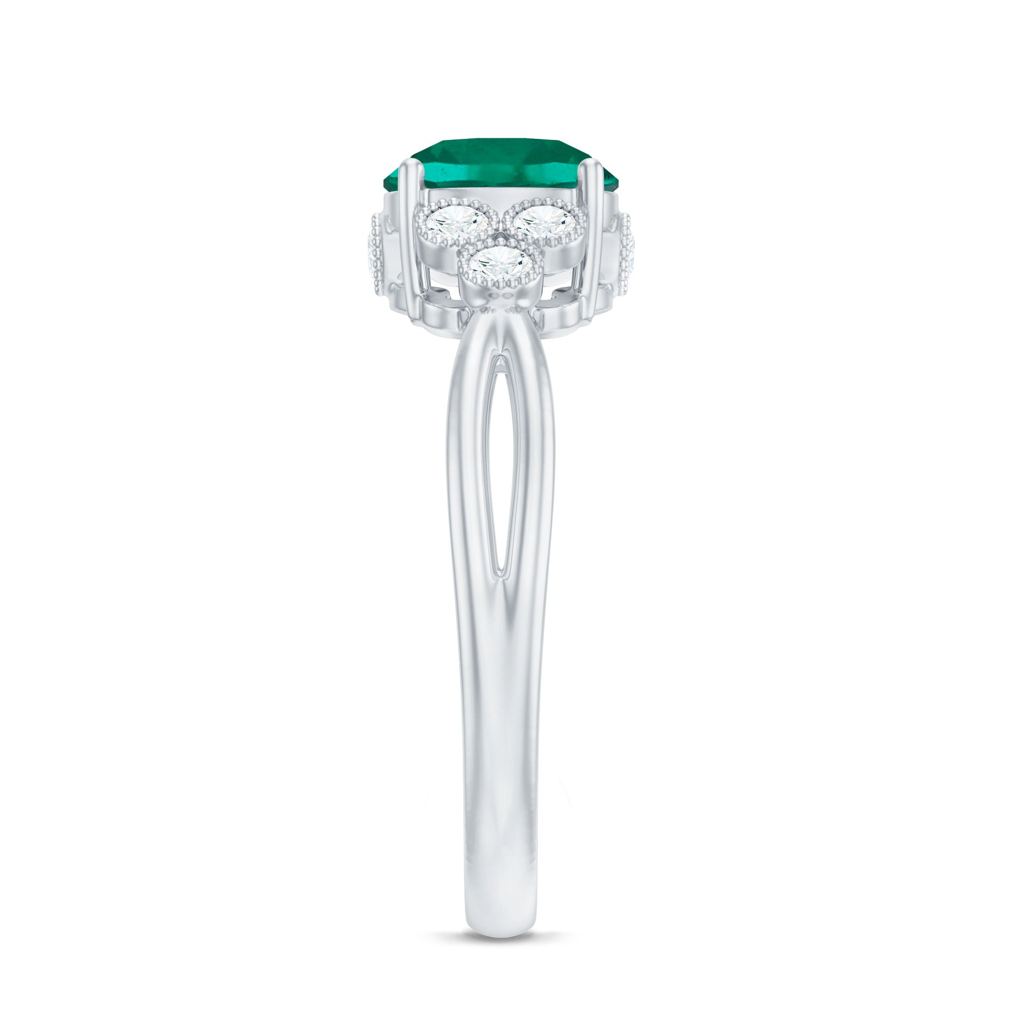 Certified Lab Grown Emerald Trio Engagement Ring with Diamond AAAA - Rosec Jewels