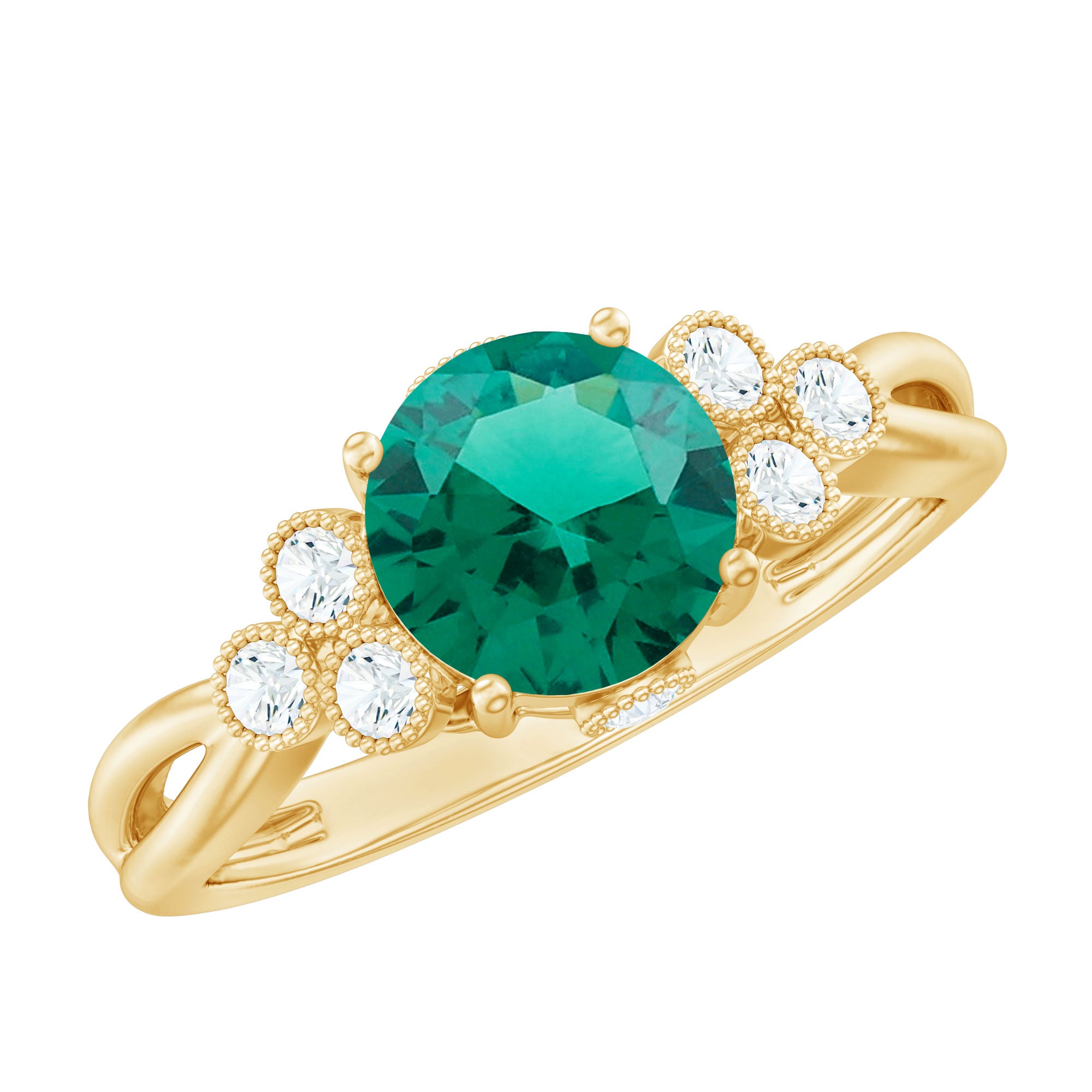 Certified Lab Grown Emerald Trio Engagement Ring with Diamond AAAA - Rosec Jewels