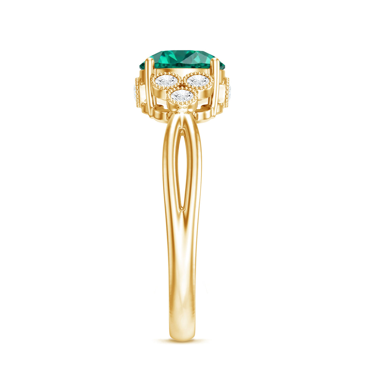Certified Lab Grown Emerald Trio Engagement Ring with Diamond AAAA - Rosec Jewels