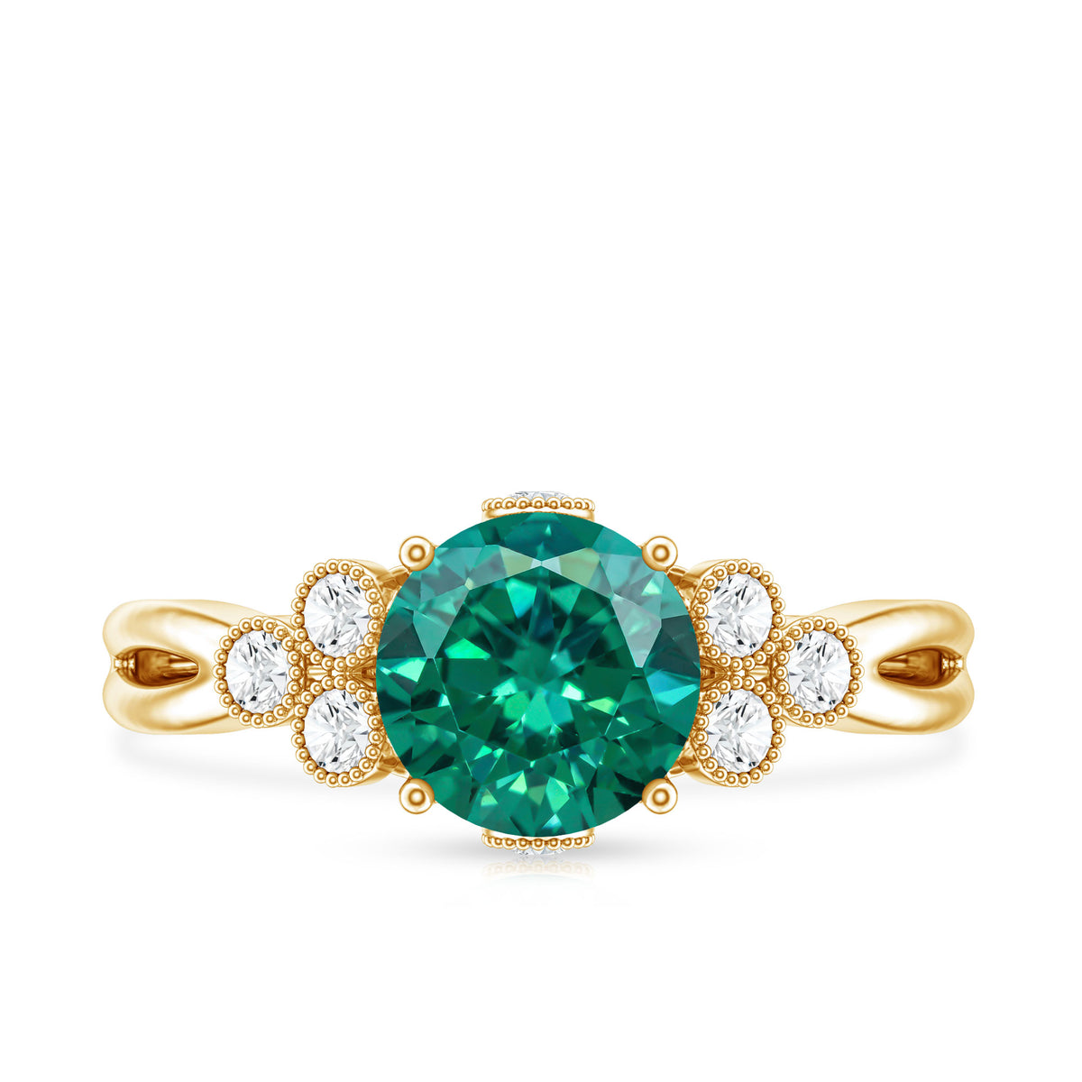 Certified Lab Grown Emerald Trio Engagement Ring with Diamond AAAA - Rosec Jewels