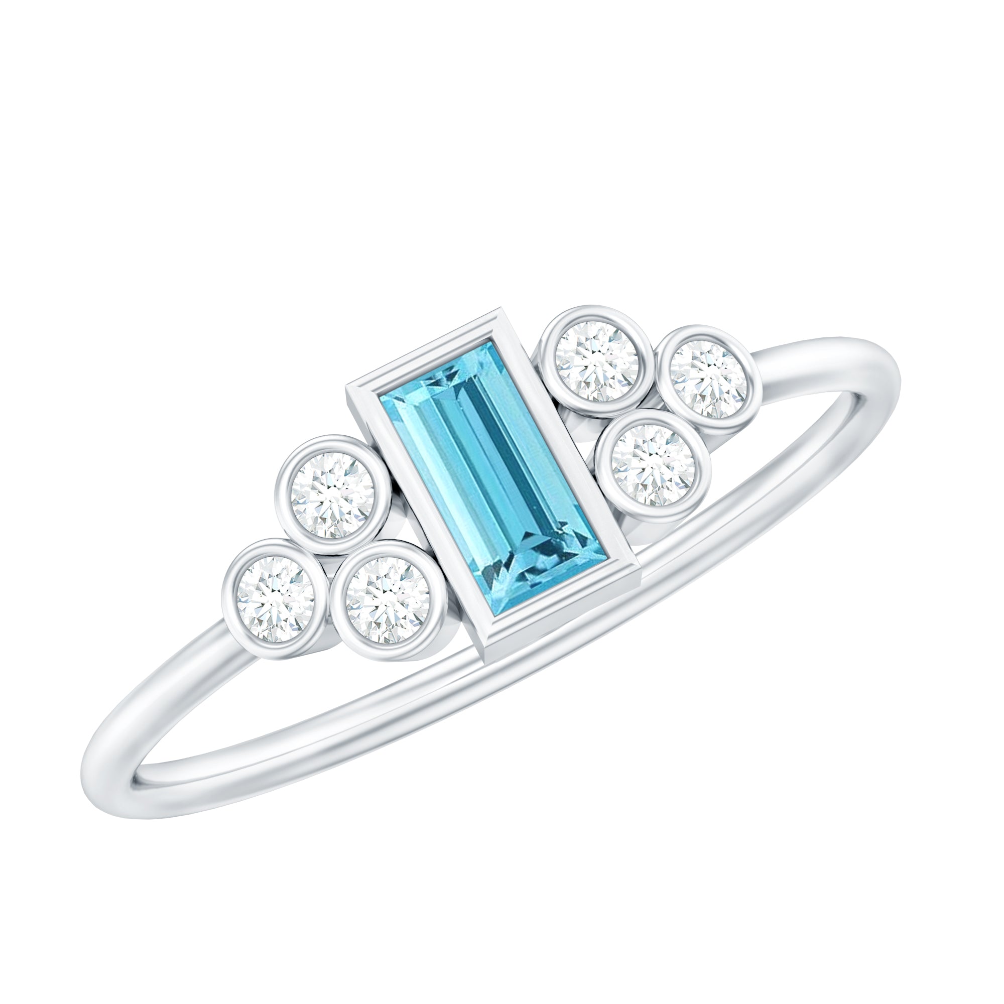 Baguette Cut Aquamarine Promise Ring with Moissanite