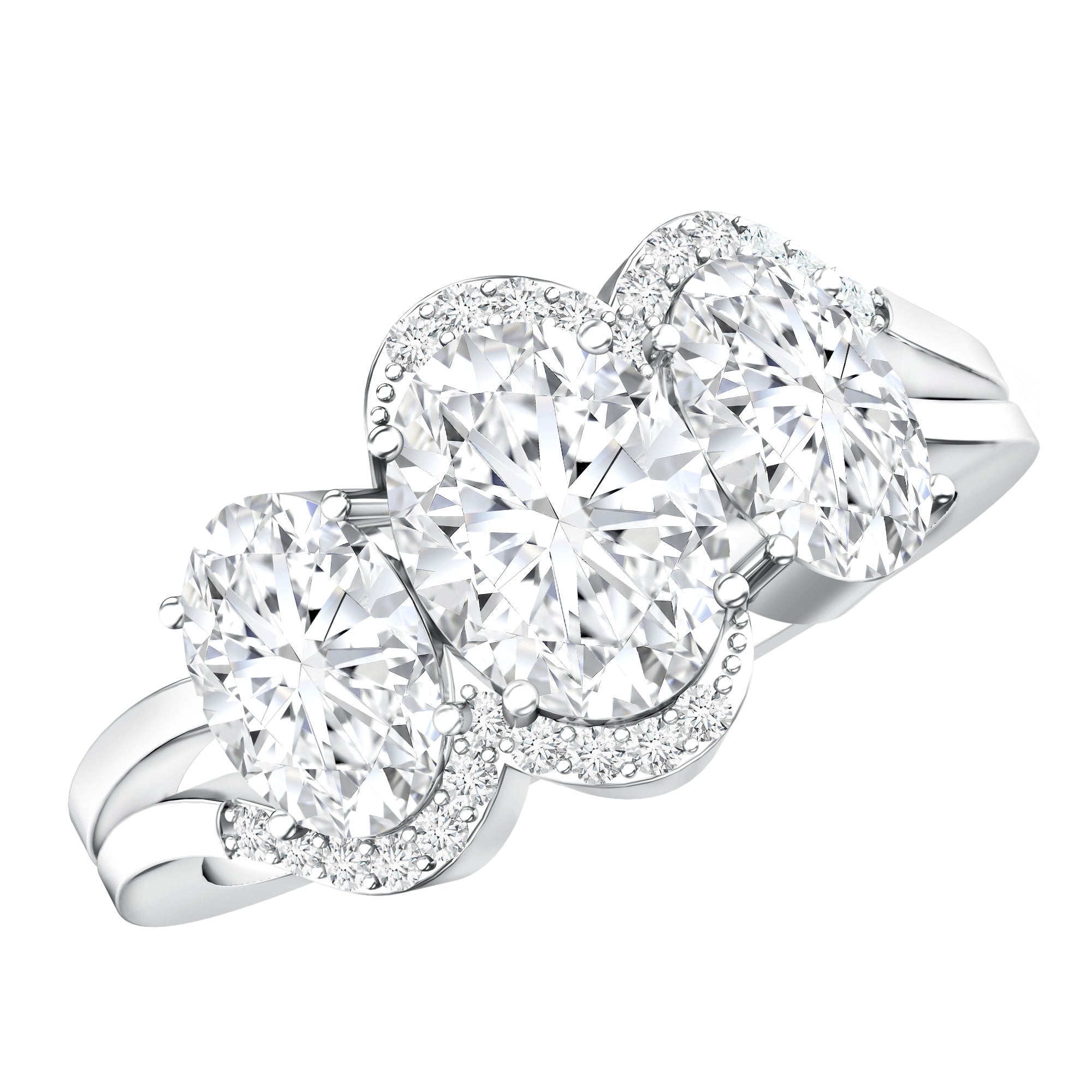 Certified Oval Lab Grown Diamond Three Stone Engagement Ring