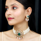 14k Gold Created Emerald Statement Jewelry Set with Polki Diamond and Morganite - Rosec Jewels