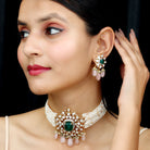 14k Gold Created Emerald Statement Jewelry Set with Polki Diamond and Morganite - Rosec Jewels