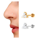Round Diamond Three Stone Nose Pin in Gold Diamond - ( HI-SI ) - Color and Clarity - Rosec Jewels