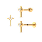 Round Natural Diamond Gold Cross Helix Earring Diamond - ( HI-SI ) - Color and Clarity - Rosec Jewels