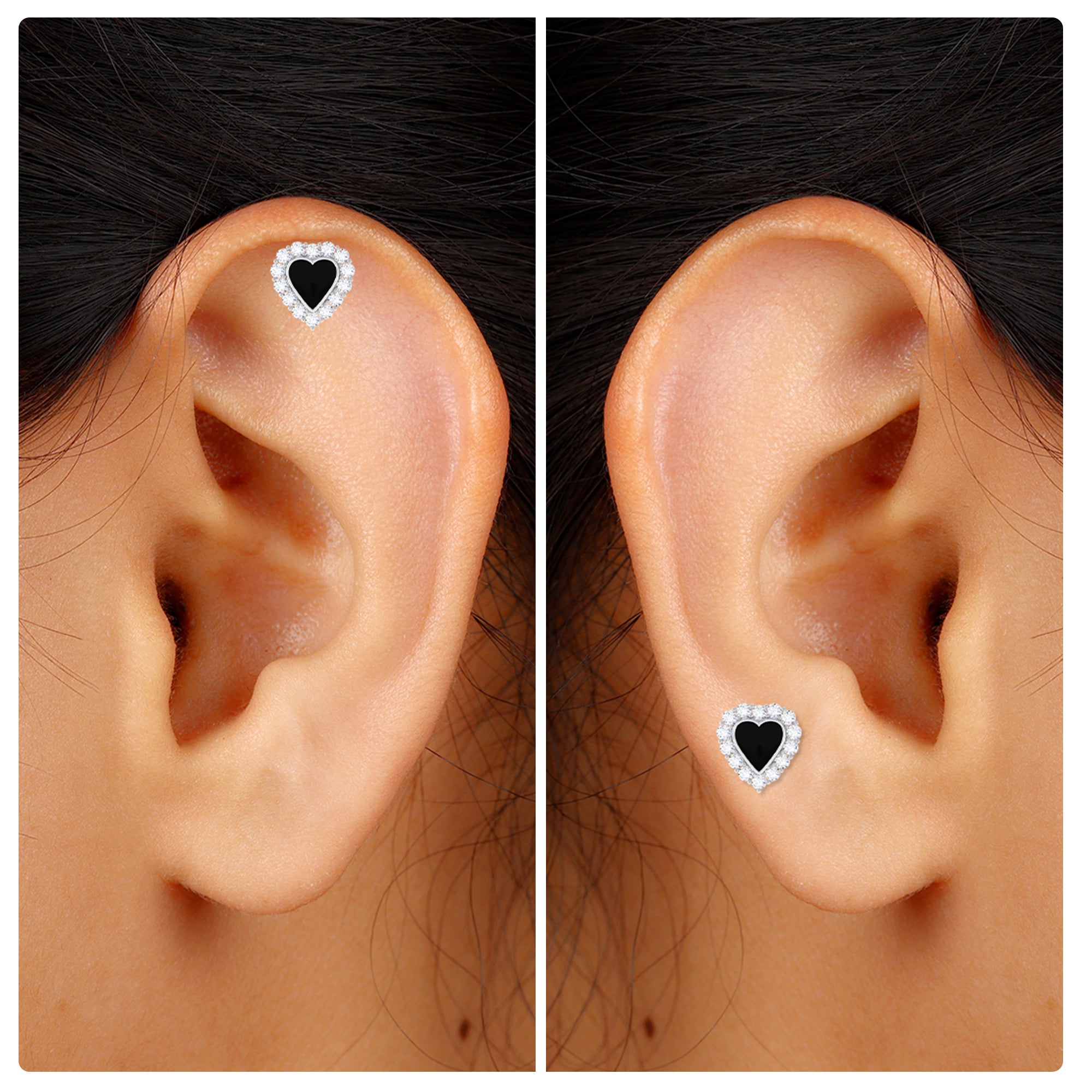 Moissanite Heart Shape Earring with Moissanite Halo Moissanite - ( D-VS1 ) - Color and Clarity - Rosec Jewels